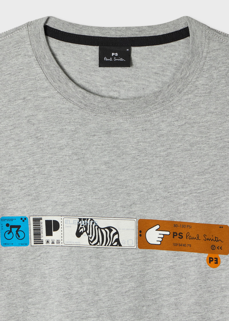 Paul Smith Grey Marl 'Tickets' Print T-Shirt outlook