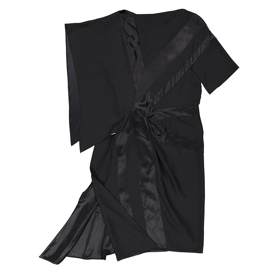 Burberry Ladies Black Flag Intarsia Asymmetrical Silk Dress - 7