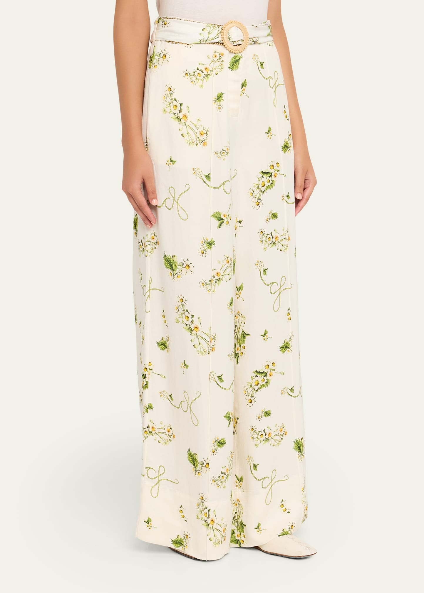 Botanical Utopia Scarf Belt Wide-Leg Pants - 4