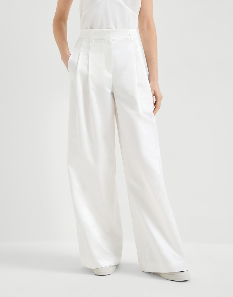 Cotton and silk satin loose pleated trousers with monili 2