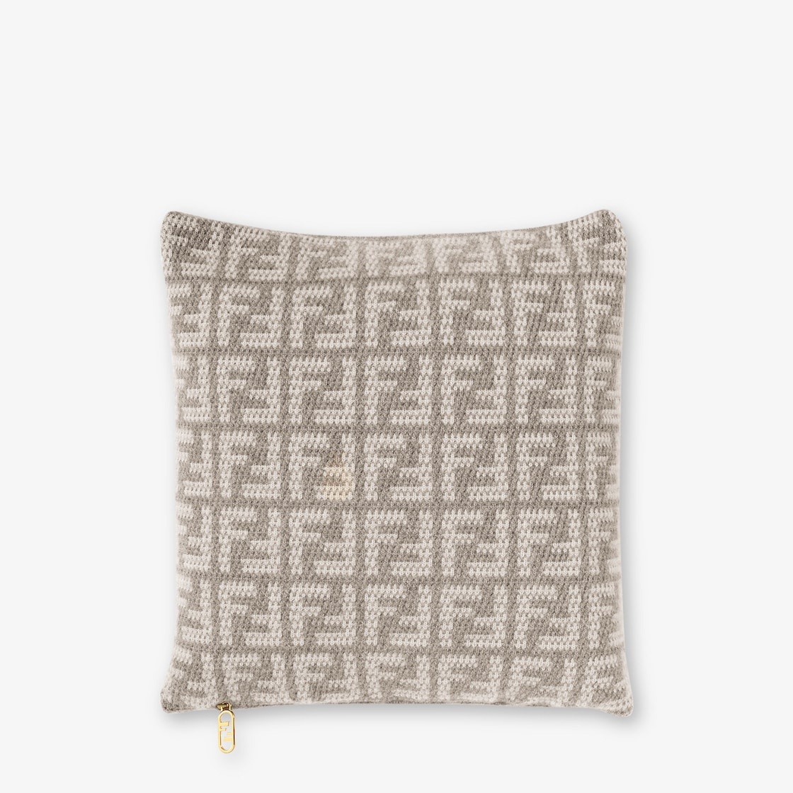Two-tone soft cashmere square cushion with FF motif in natural tones of dove gray and white. Intent  - 1