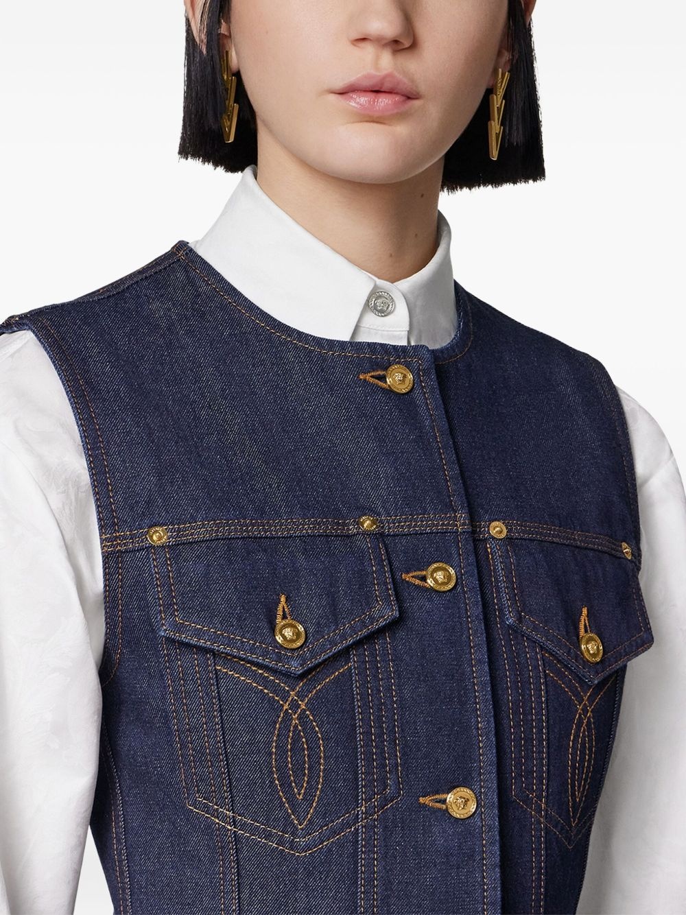 denim button-up vest - 5