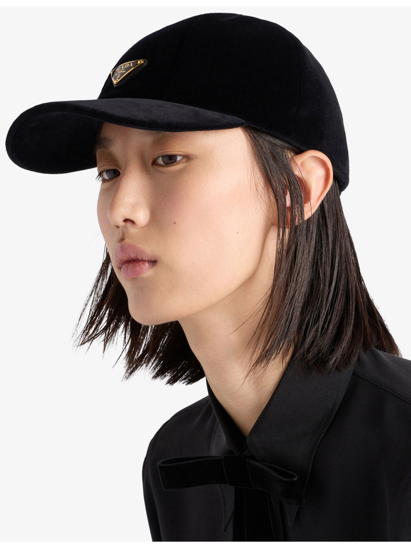 Prada Triangle-Logo Velvet Baseball Cap outlook