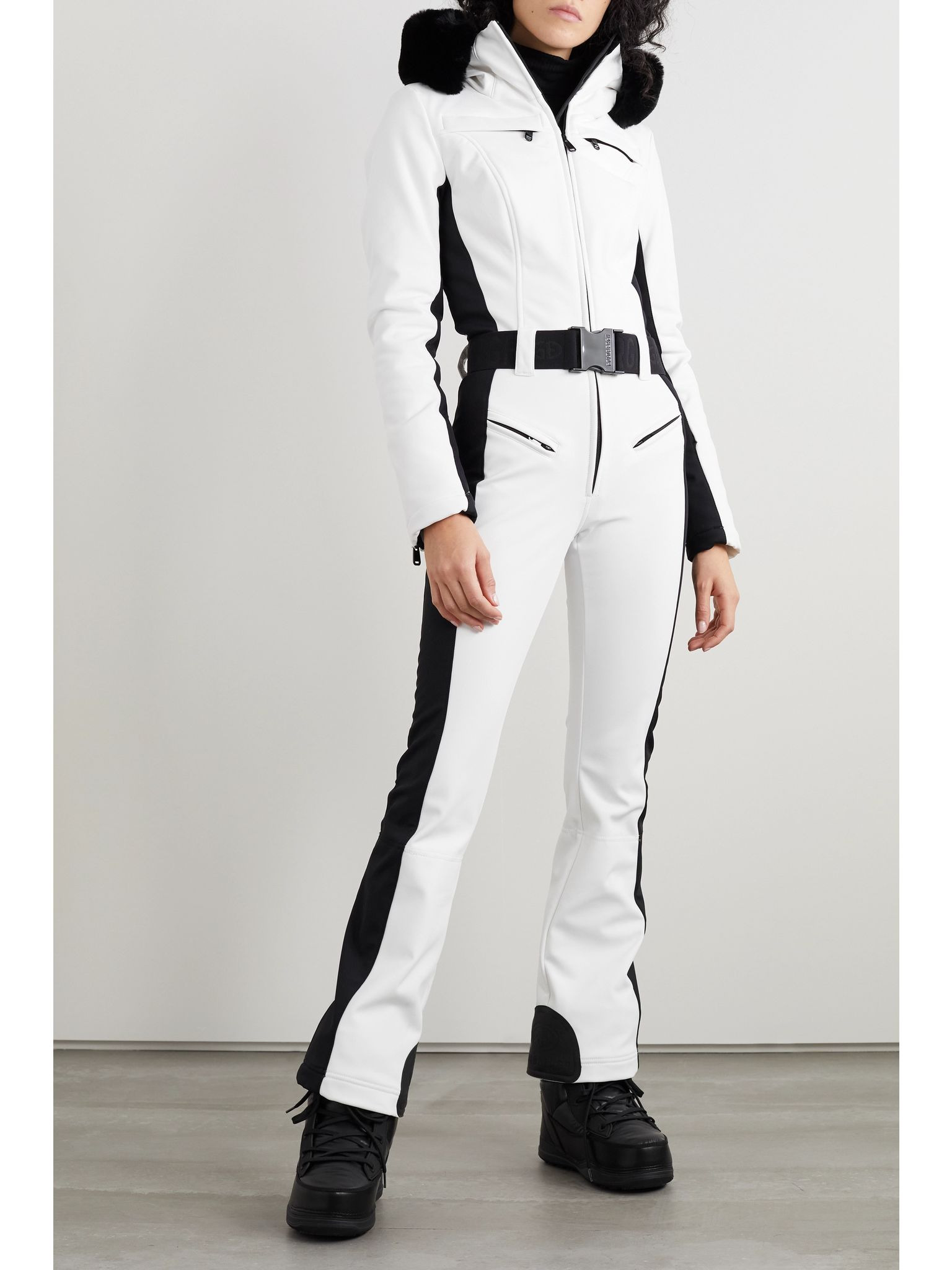 Parry belted hooded faux fur-trimmed ski suit White - 2