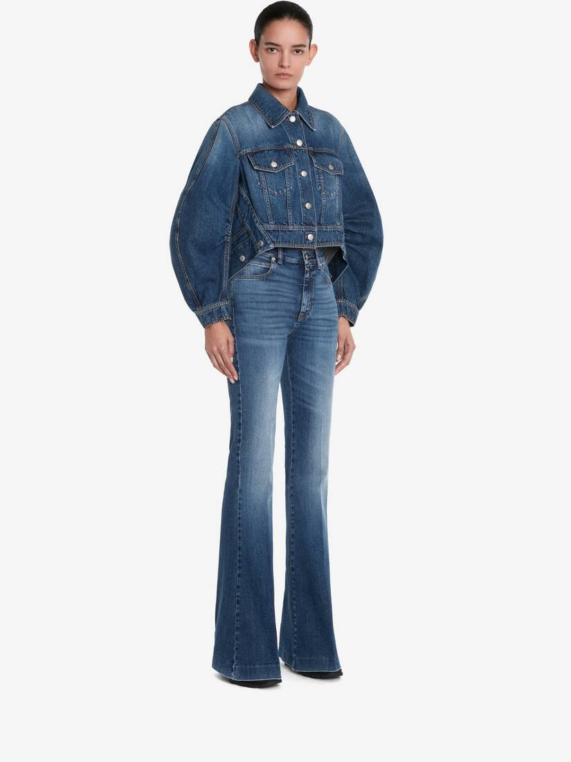 Women's Cocoon Sleeve Denim Jacket in Indigo - 3