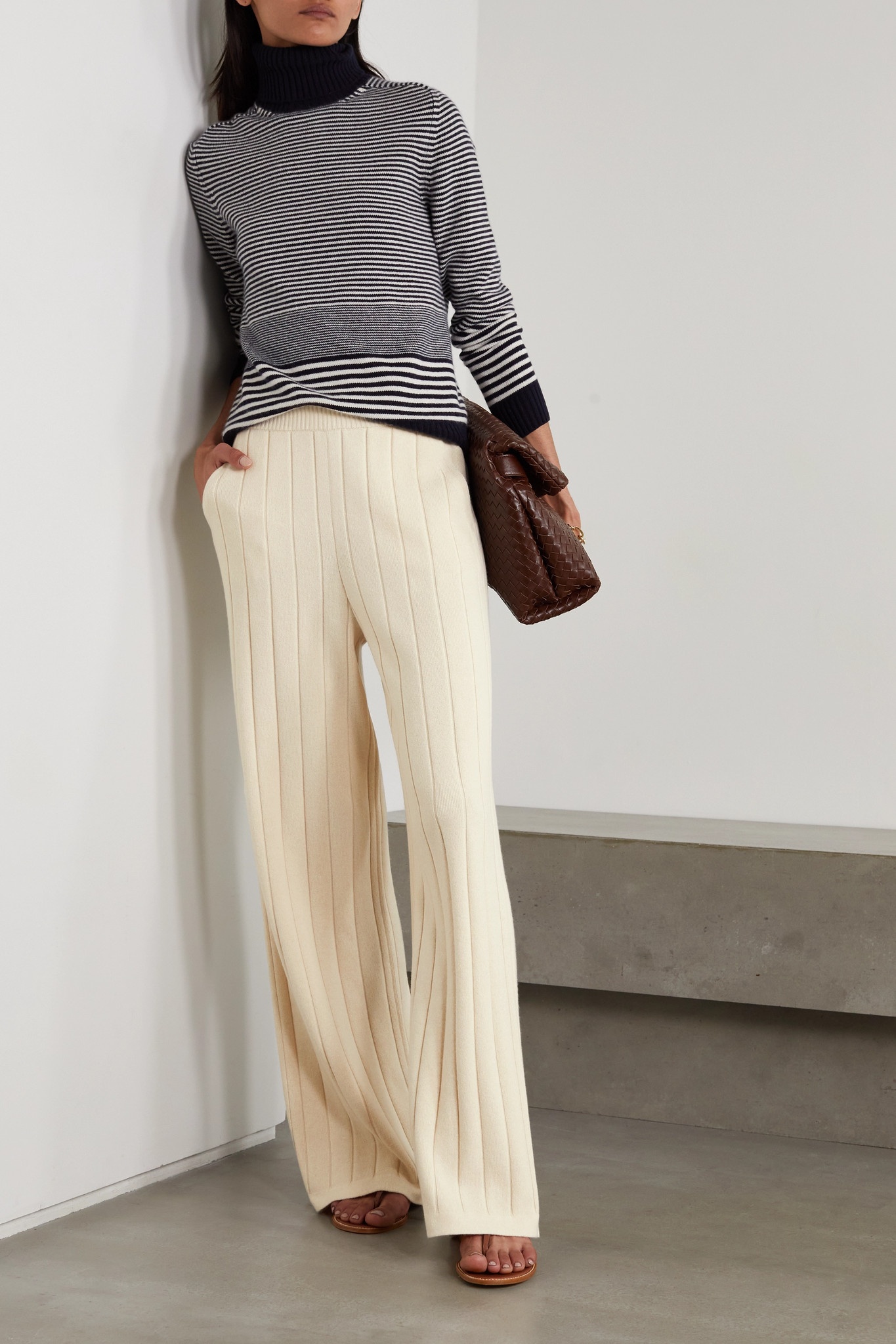 Ribbed cashmere wide-leg pants - 2