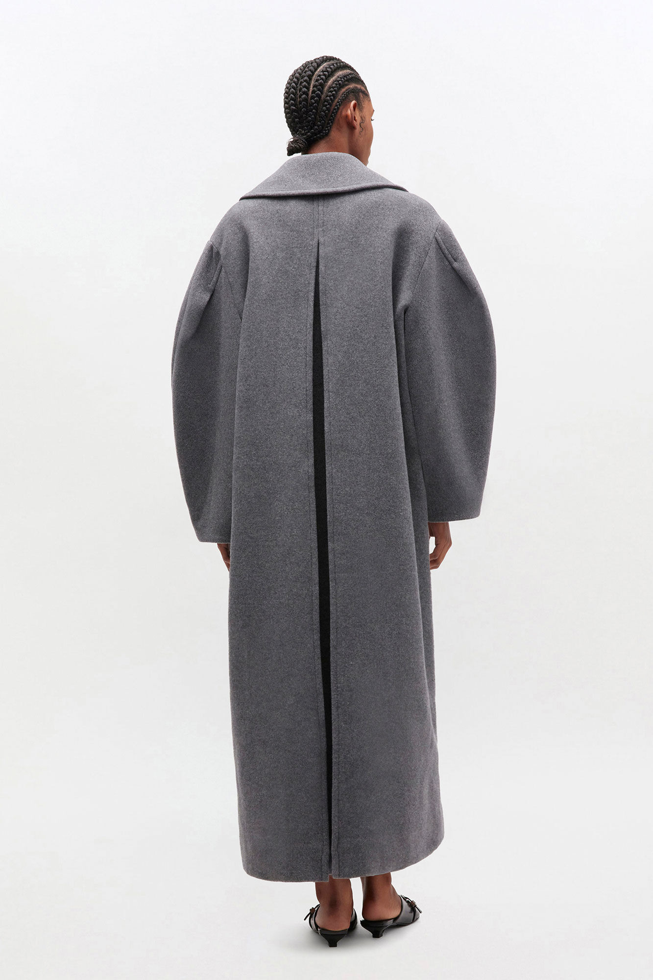GREY WOOL PEACOAT LONG - 3