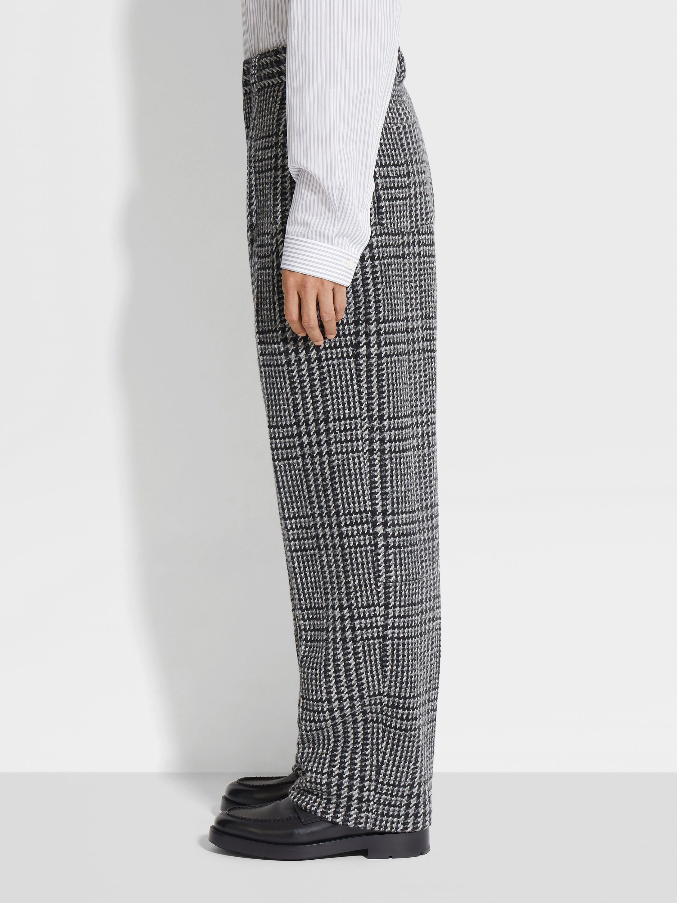 GREY WHITE AND BLACK WOOL AND CASHMERE PANTS - 4