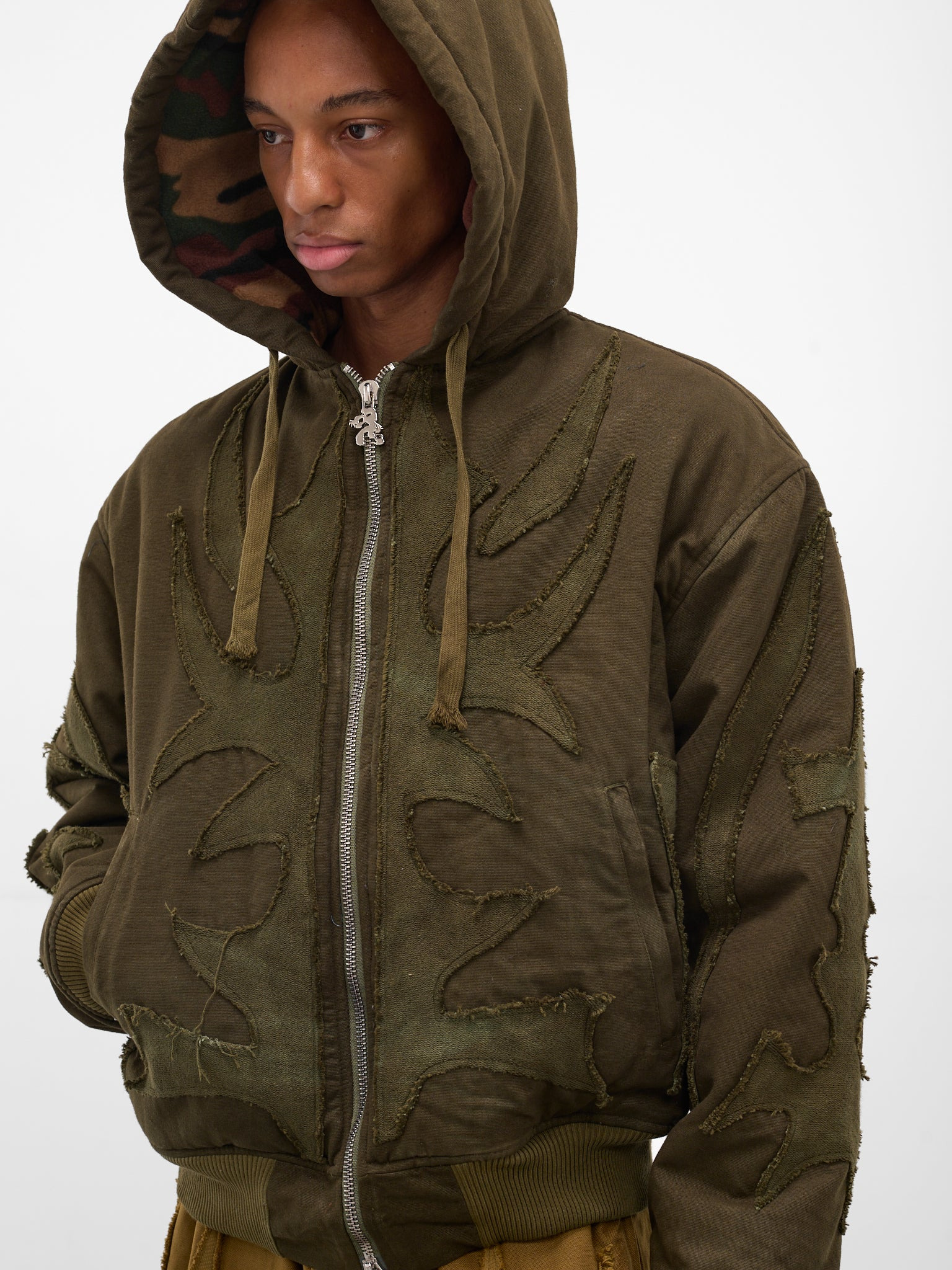 Khaki Graphic Antler Winter Hoodie - 4