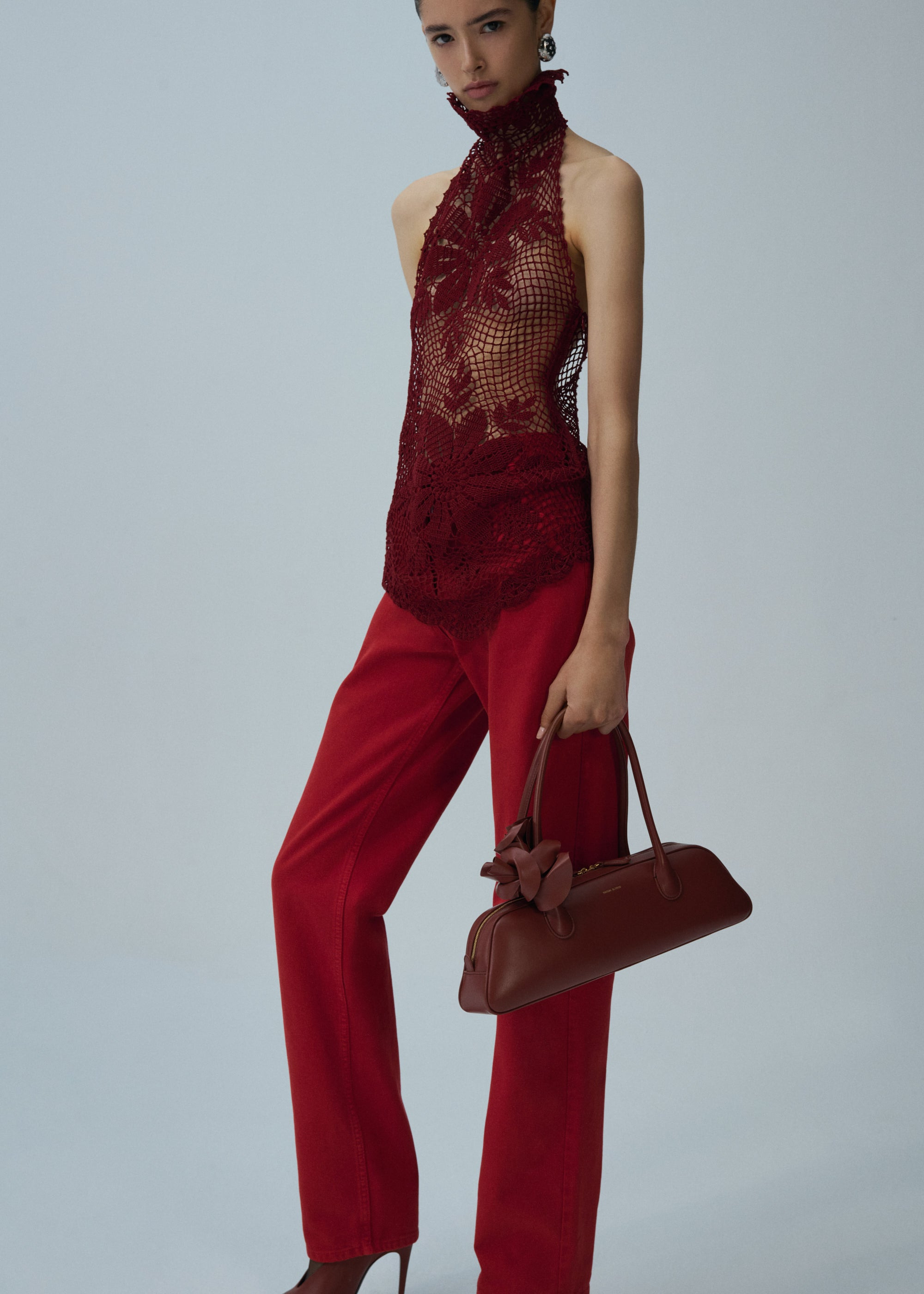 Straight leg denim pants in red - 3