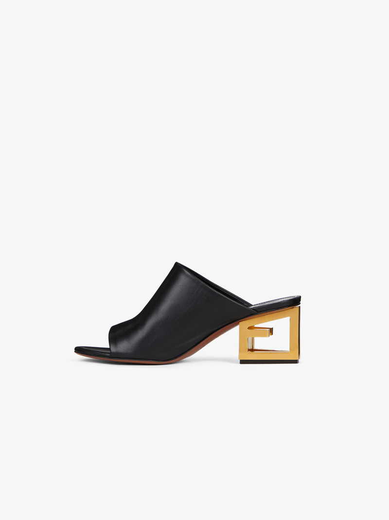 Mules in leather with triangular G heel 4