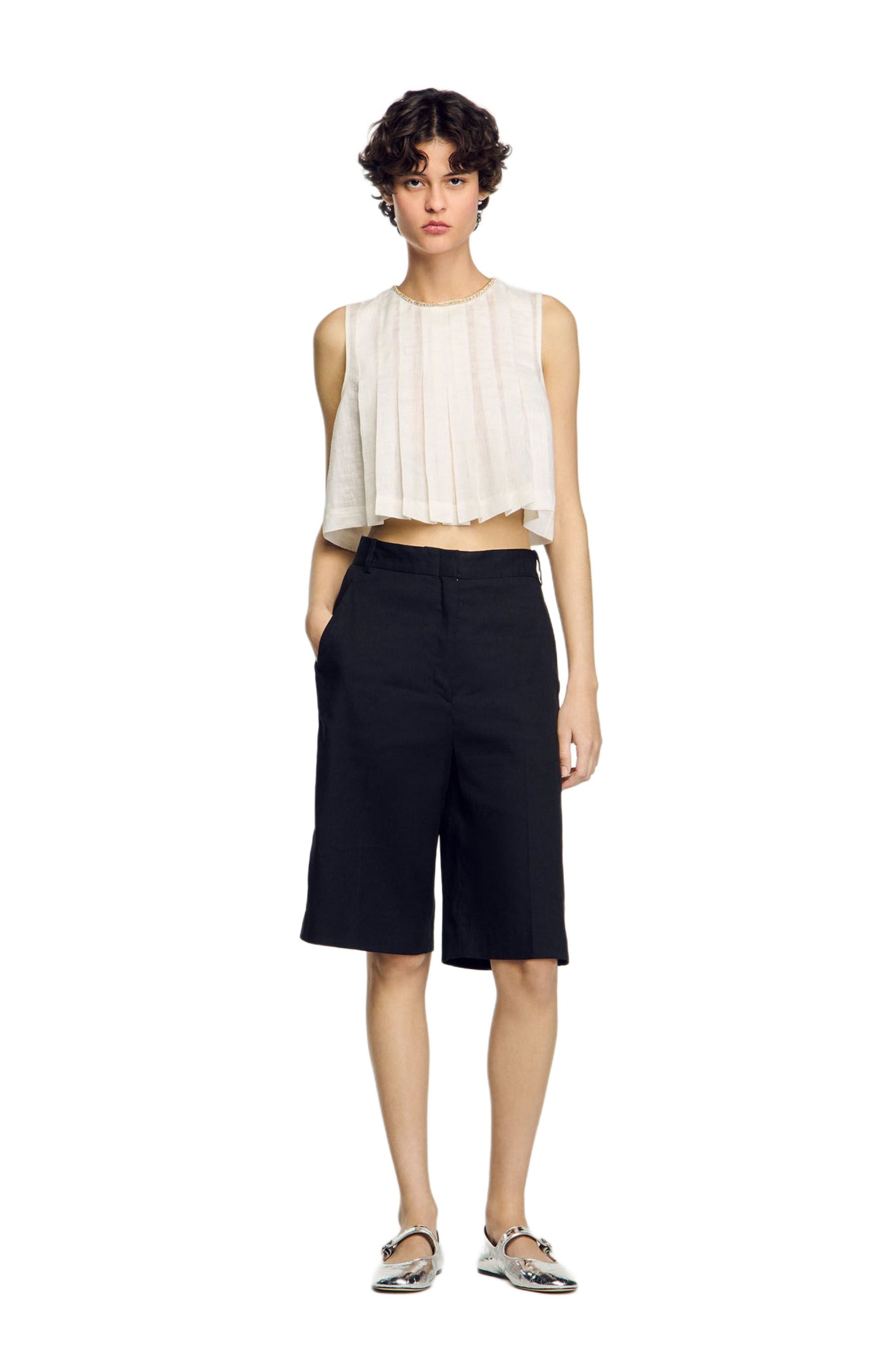 SANDRO Linen-blend Bermuda shorts in Black at Nordstrom - 6
