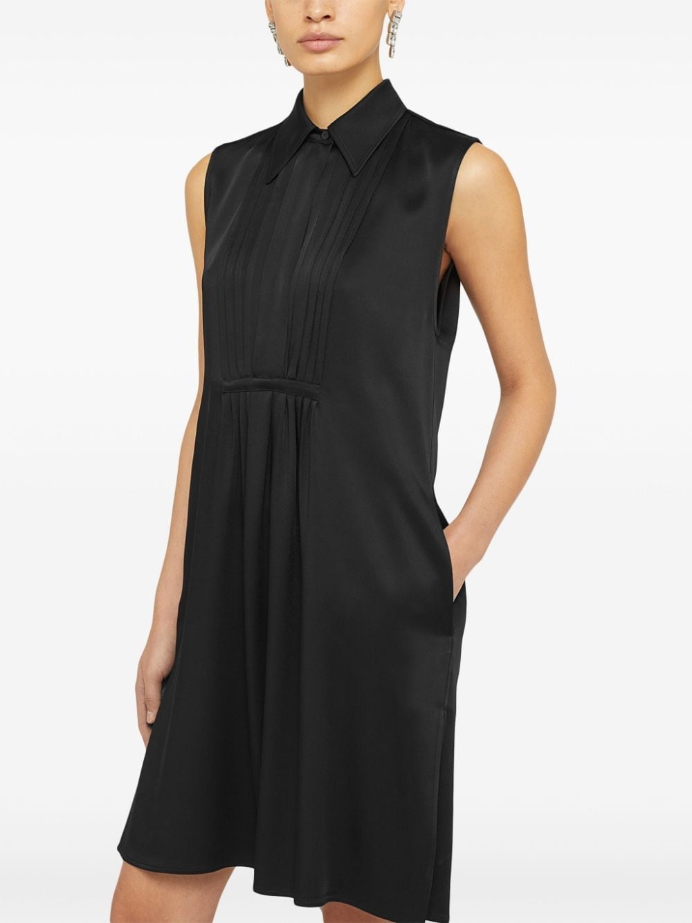 classic-collar satin-finish dress - 4