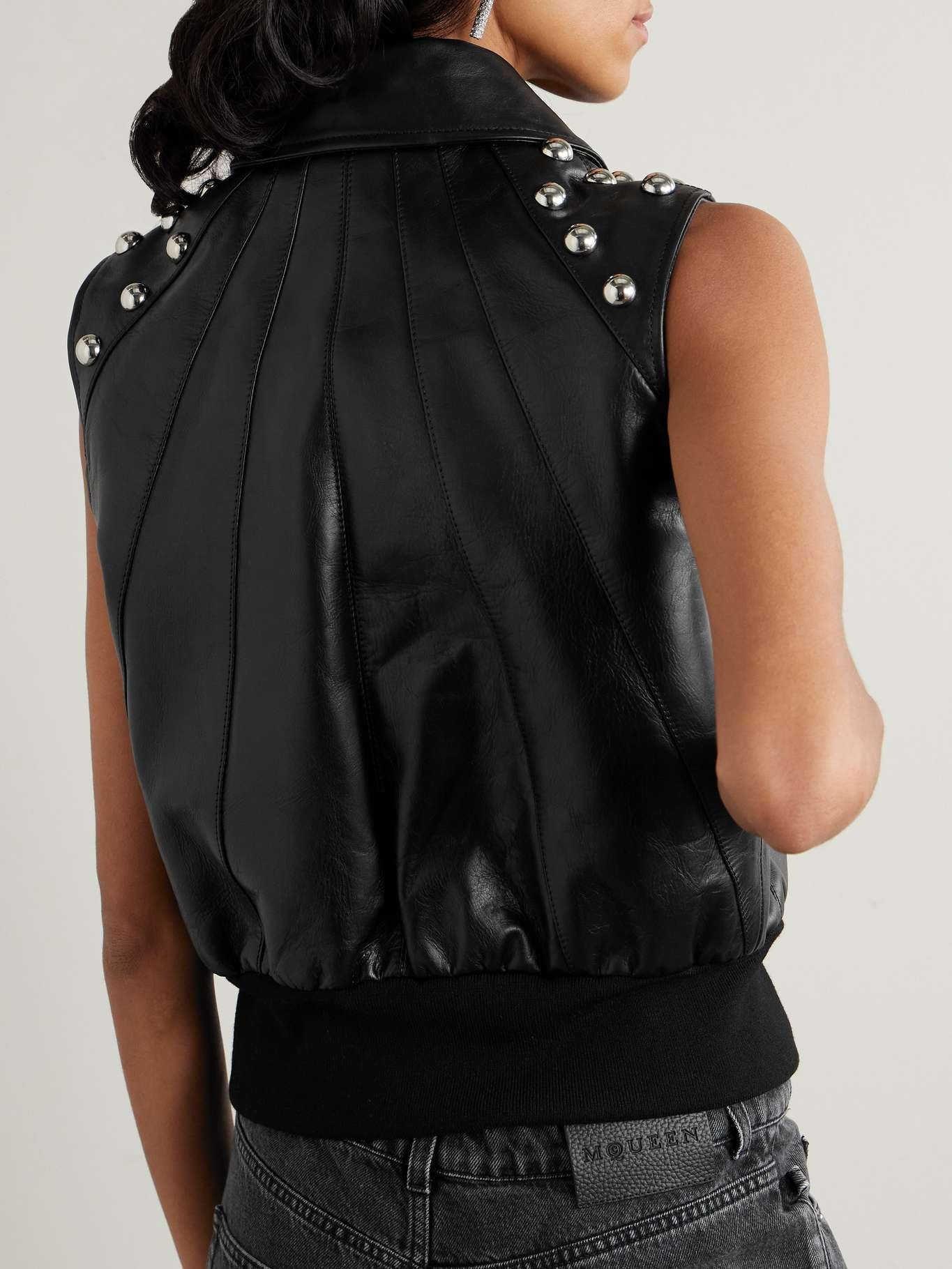 Studded paneled glossed-leather vest - 3