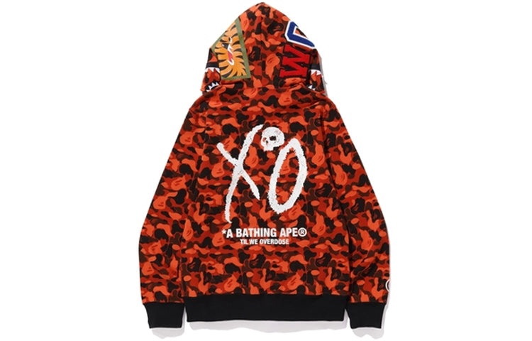 A BATHING APE A Bathing Ape x XO Shark Camo Full Zip Hoodie Orange Red 1F73 115 925 REVERSIBLE