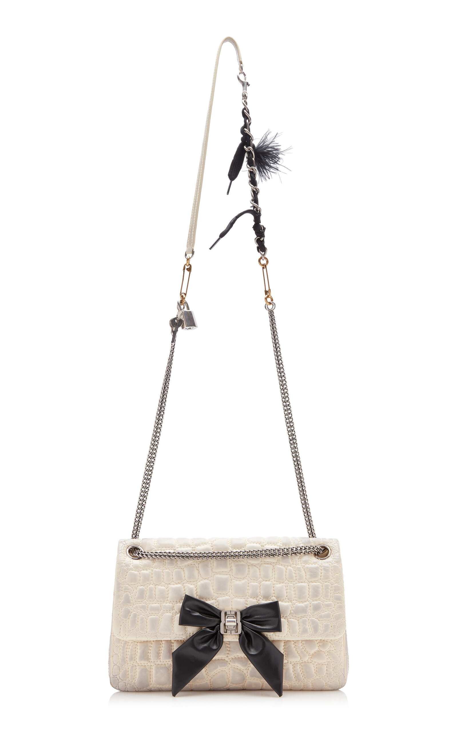 Bow-Detailed Washed Leather Crossbody Bag white - 6