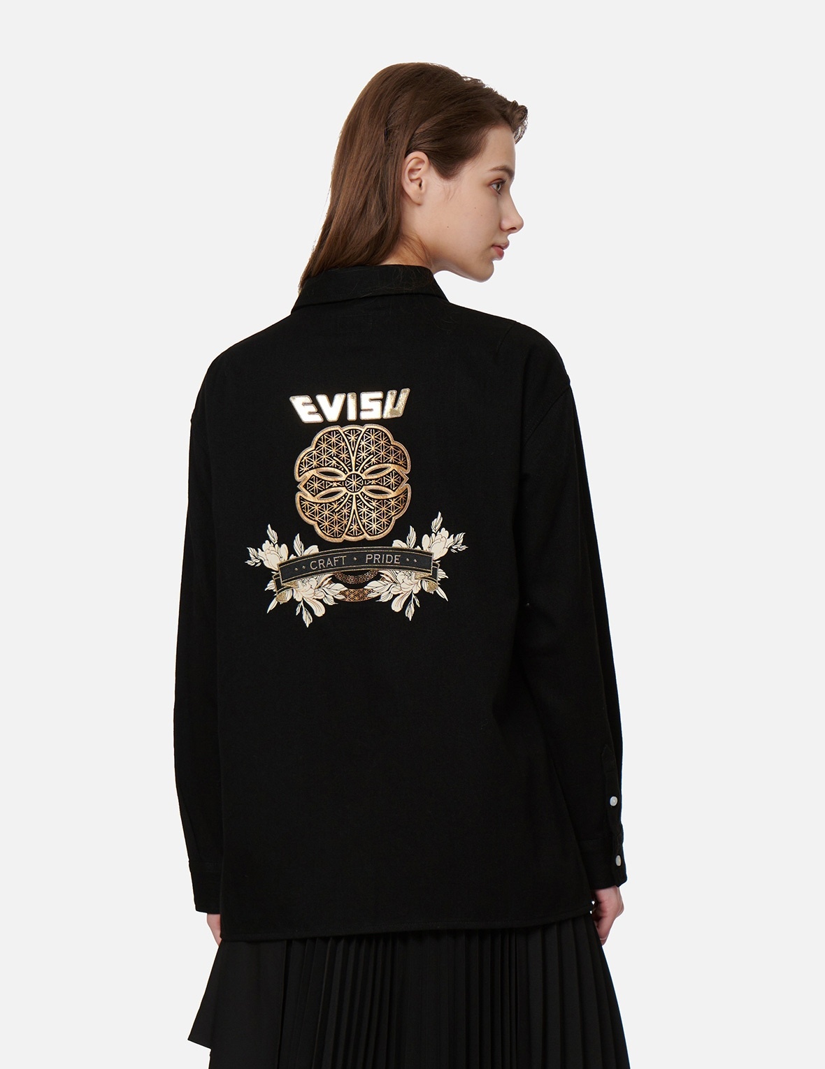 BROCADE KAMON FOIL-PRINT DENIM SHIRT - 7