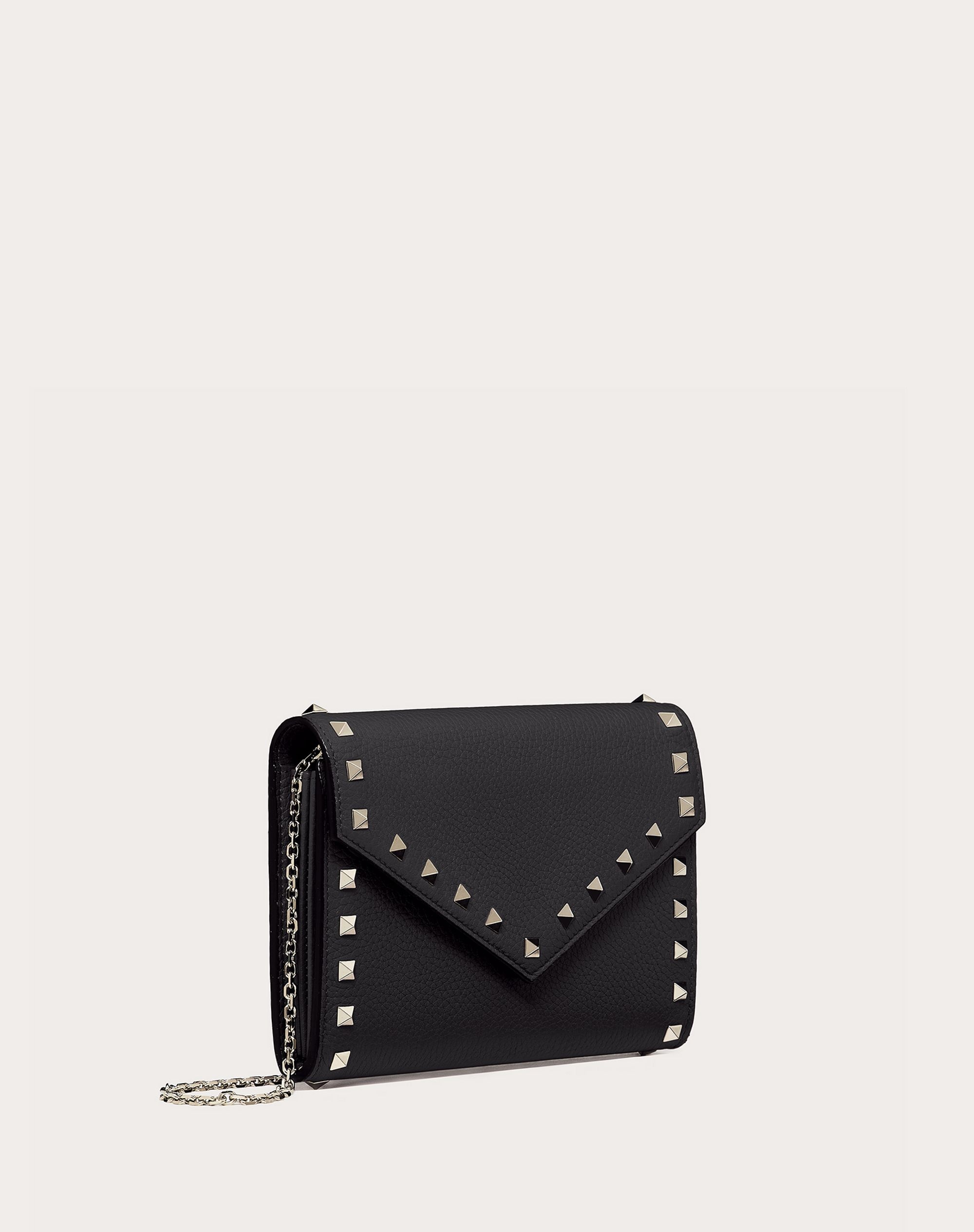 Rockstud Grainy Calfskin Wallet with Chain Strap - 4