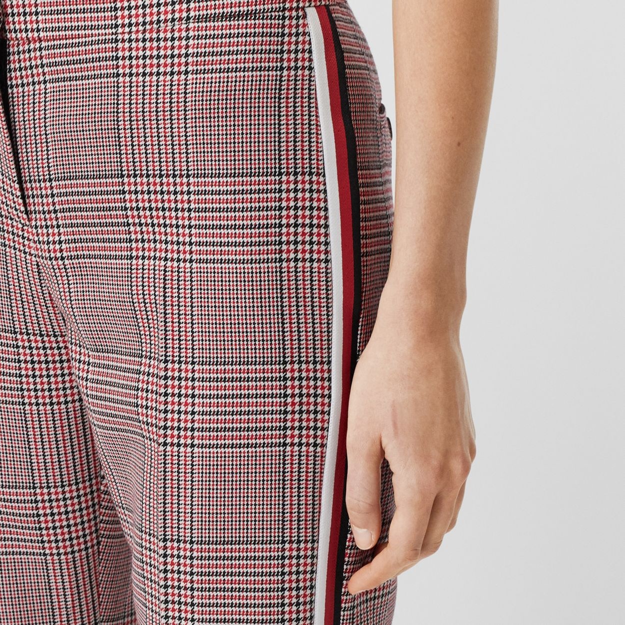 Side Stripe Houndstooth Check Wool Tailored Trousers - 3