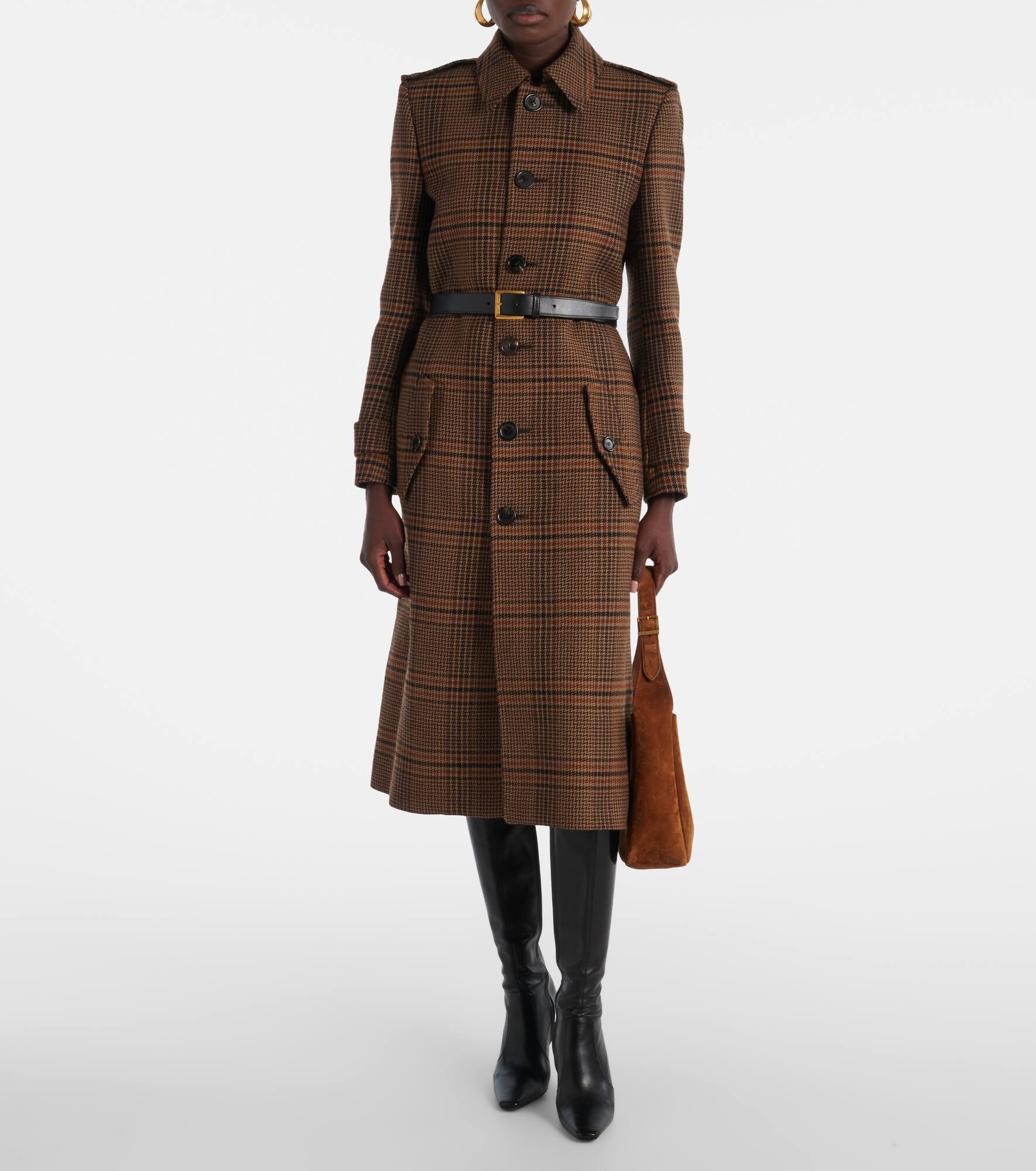 Belted Prince of Wales wool coat - 2