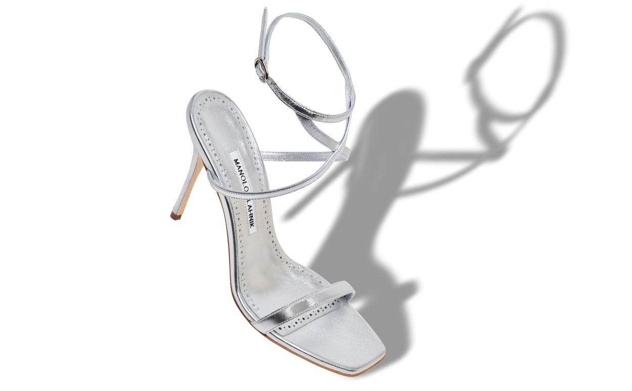 Silver Nappa Leather Ankle Strap Sandals - 2