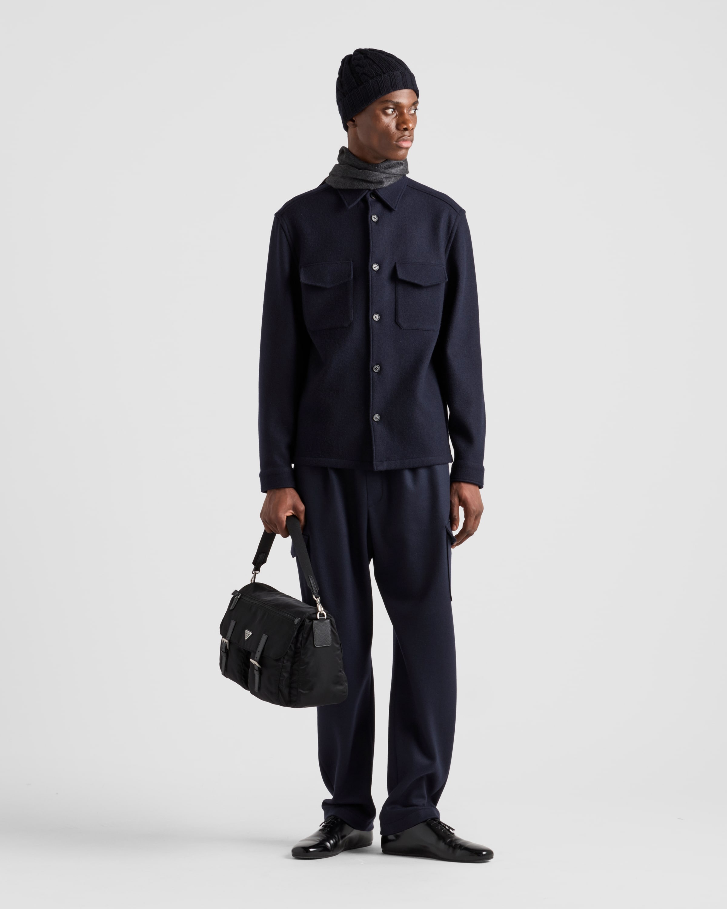 Prada Midnight Blue Wool Bled Shirt | italist | REVERSIBLE