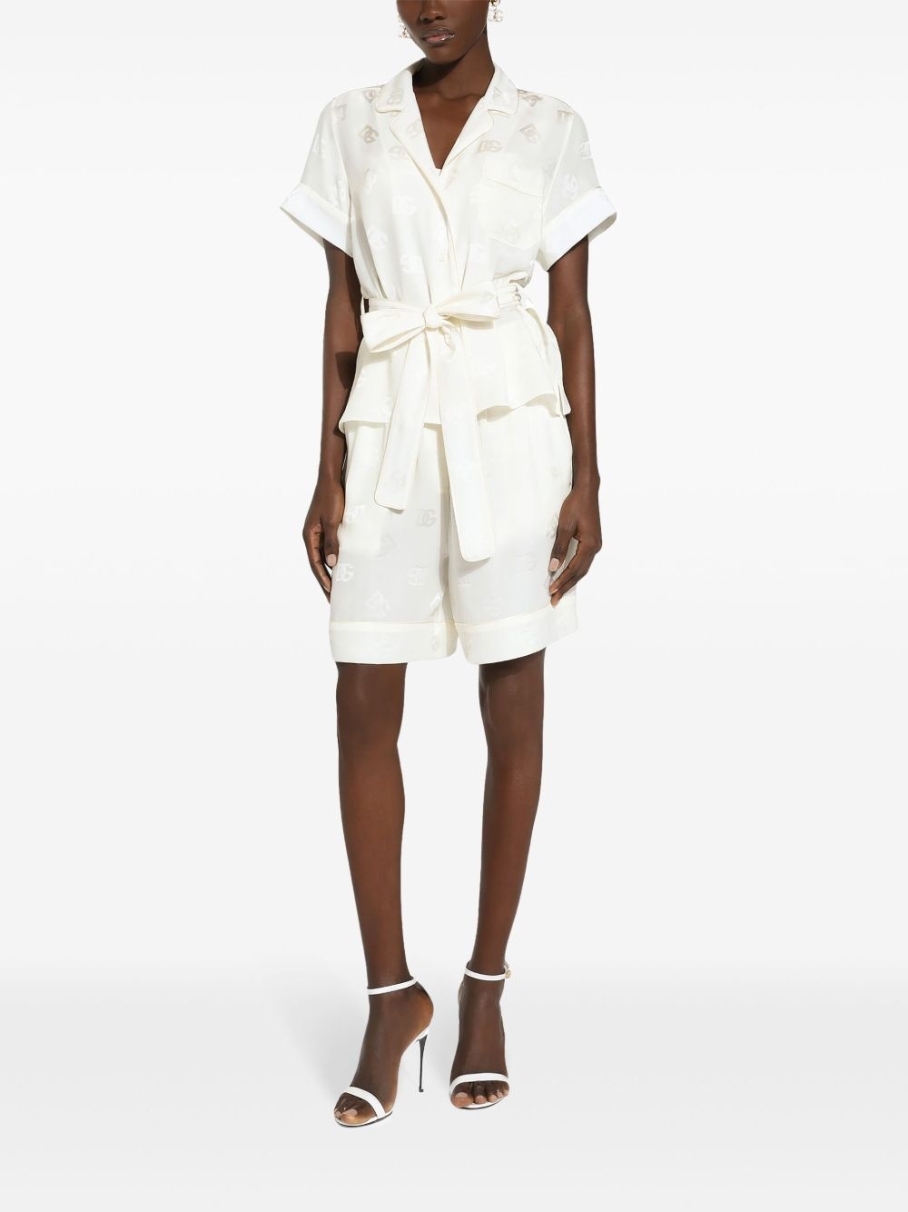 monogram-jacquard tied-waist shirt - 3