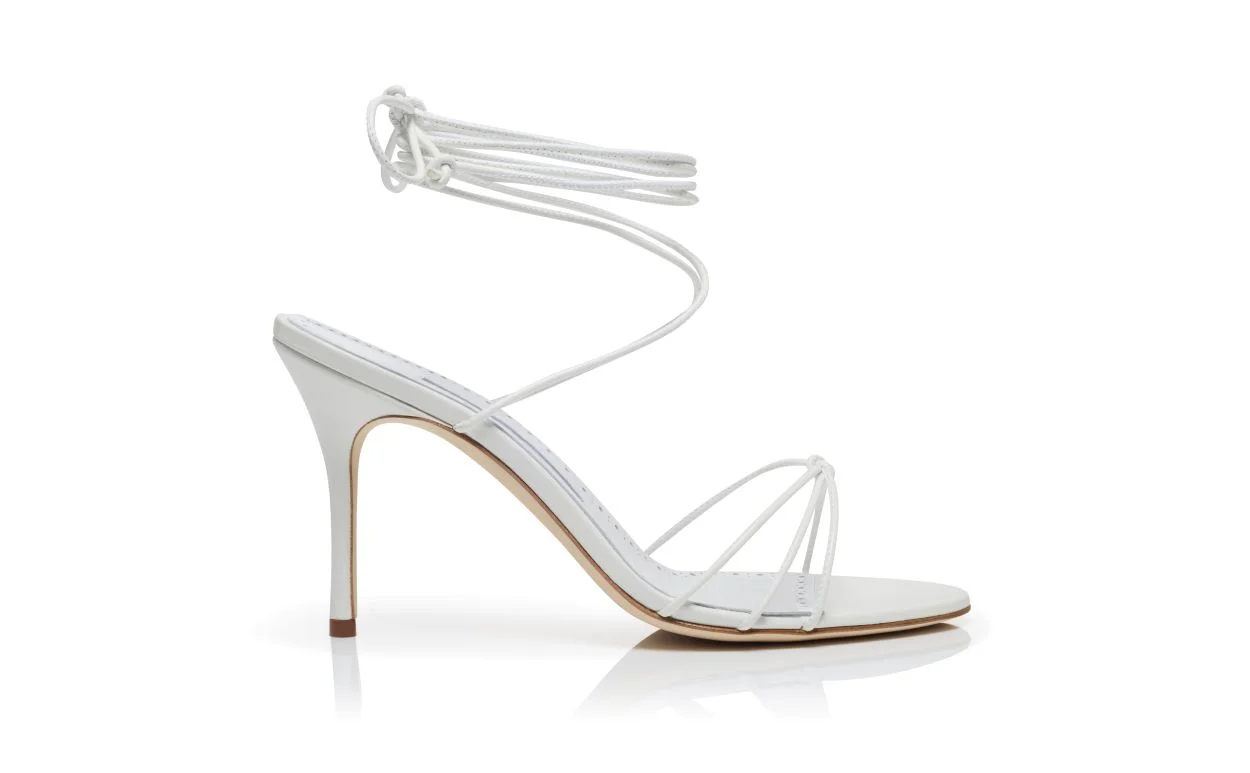 White Nappa Leather Ankle Strap Sandals - 1