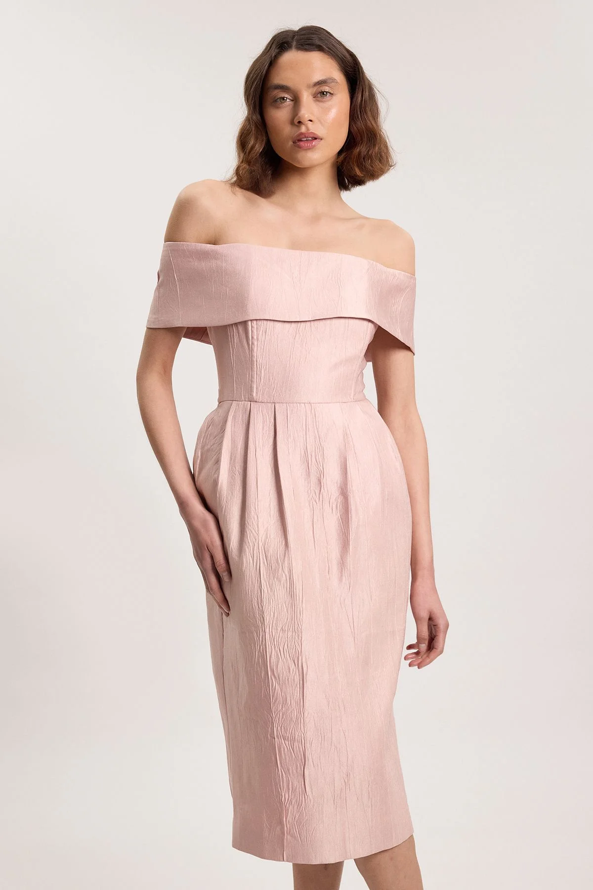 Petite Textured Tailored Twill Bandeau Midi Dress - 1