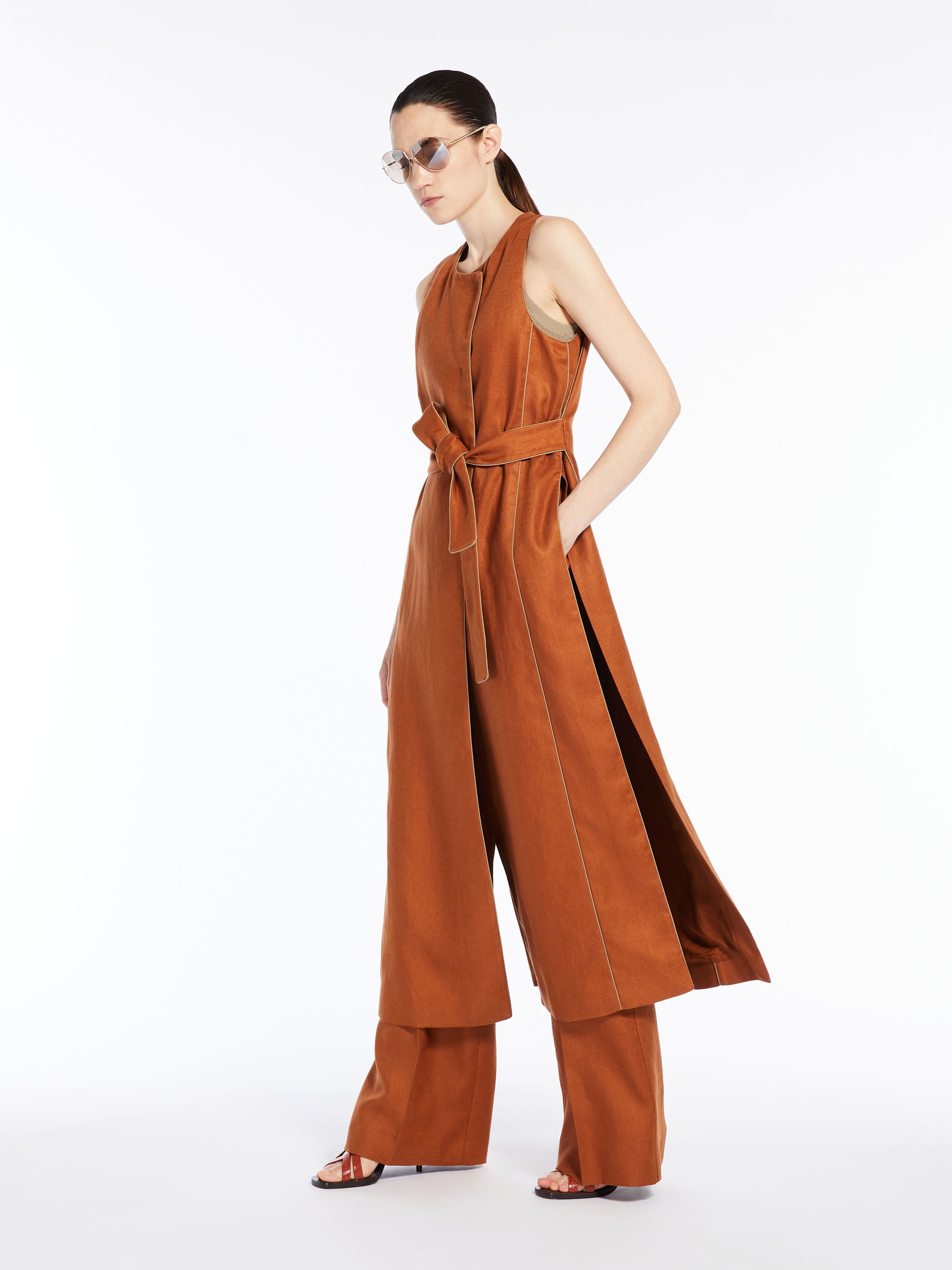 オールインワン・サロペット Max Mara 'Aureo' Maxi Waistcoat Max Mara AUREO Long linen waistcoat with piping | REVERSIBLE