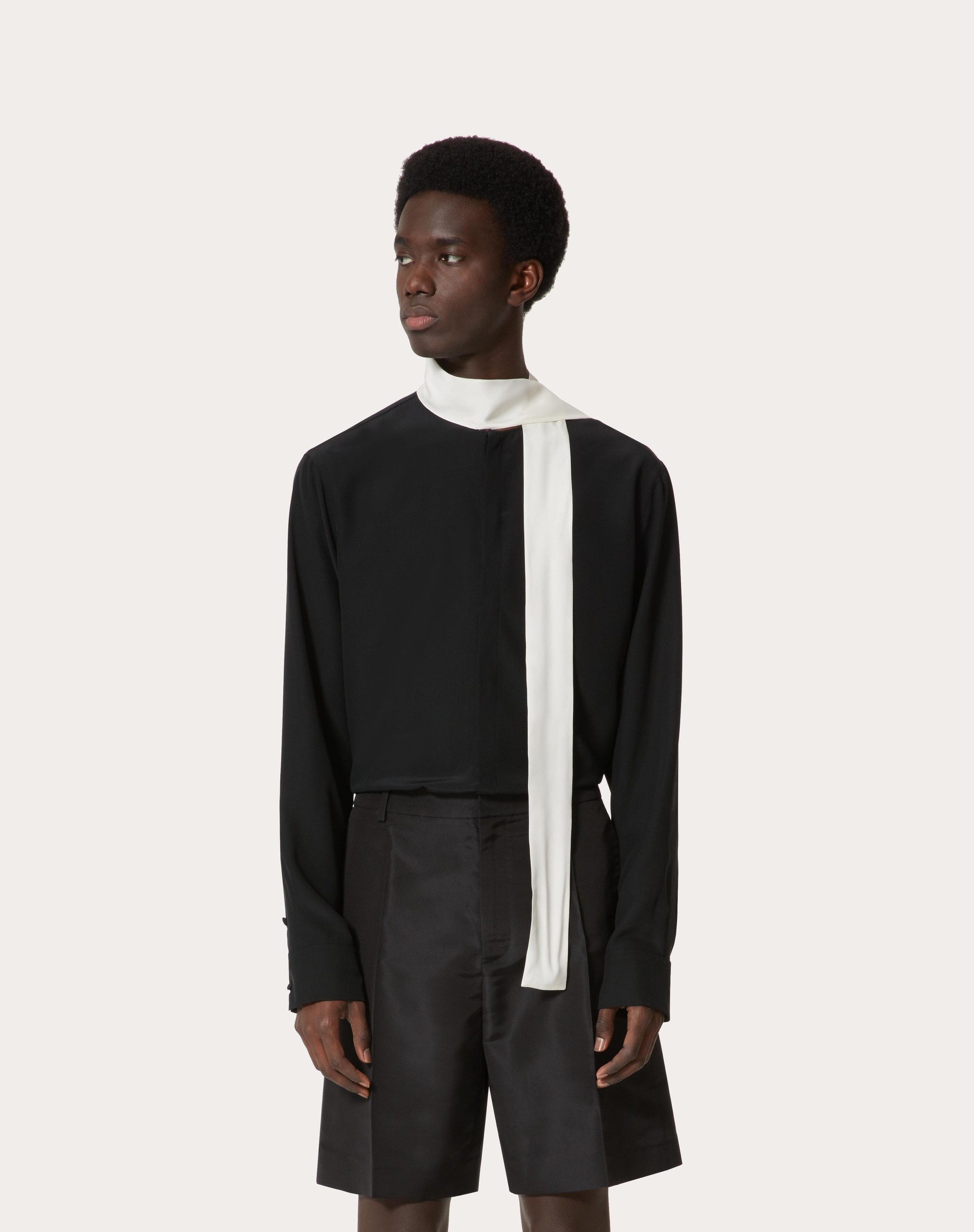 WASHED SILK SHIRT WITH NECK TIE - 3