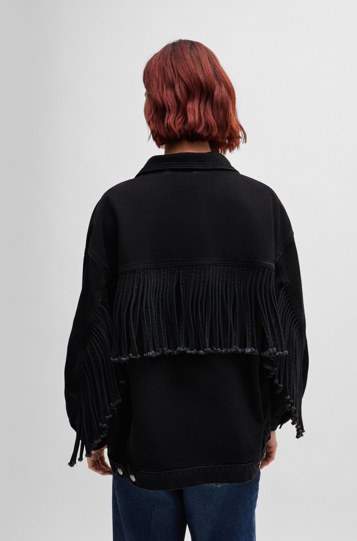 OVERSIZE-FIT JACKET IN BLACK DENIM WITH FRINGING - 4