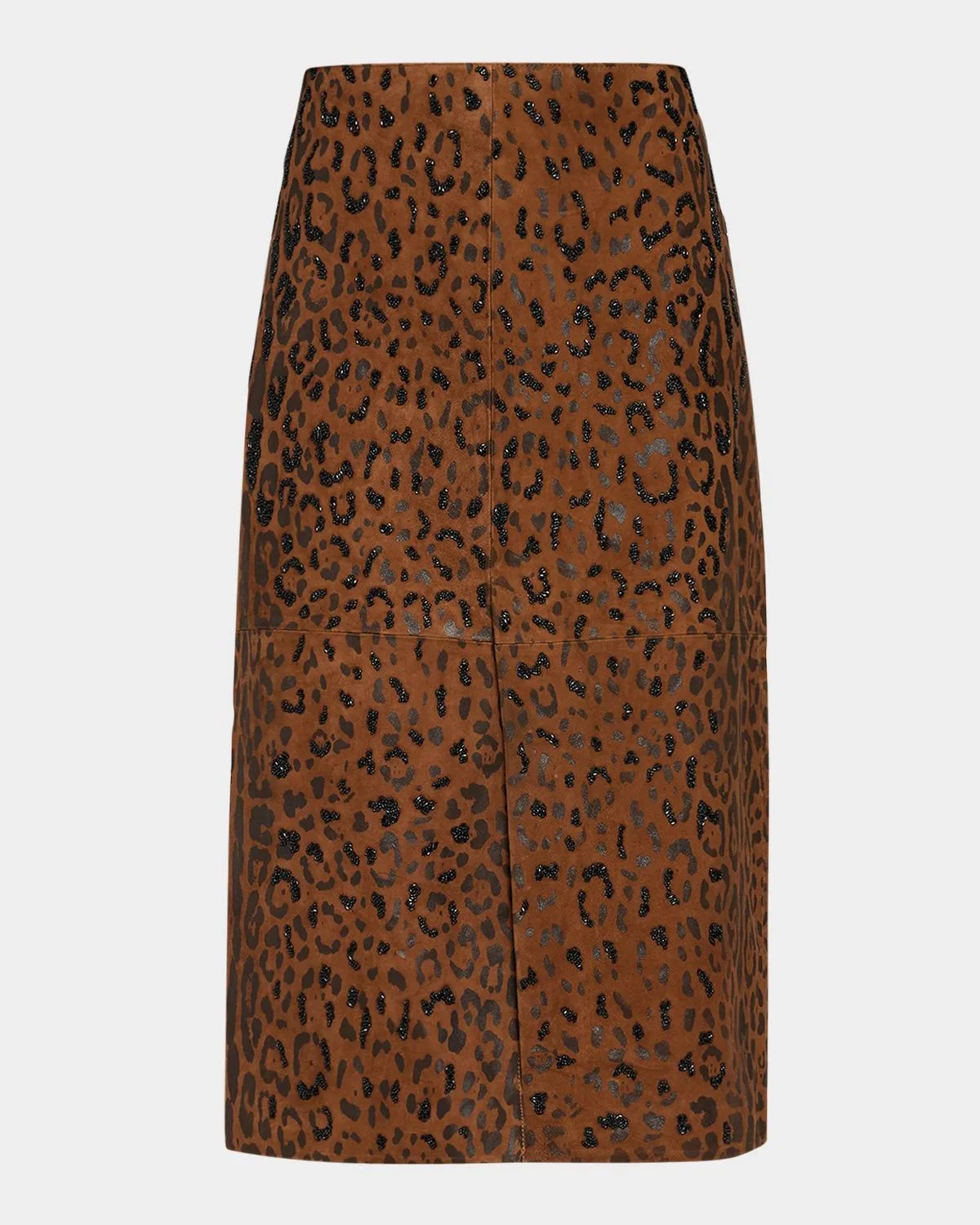 Melissa Beaded Leopard Suede Midi Skirt - 1