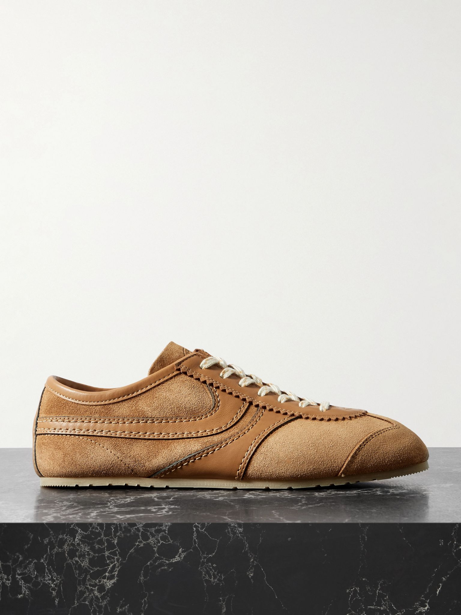 Leather-trimmed suede sneakers Tan - 1