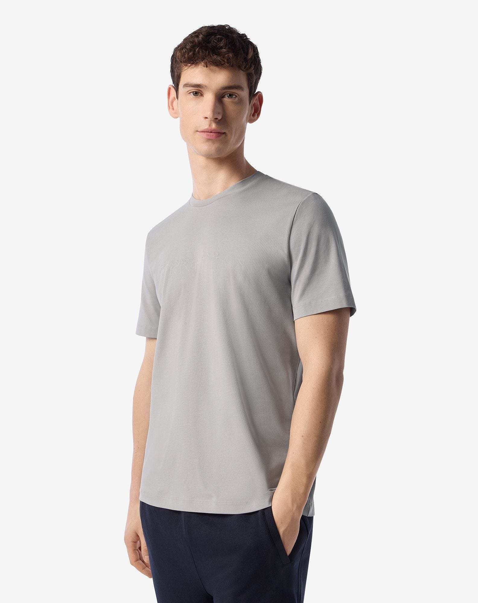Pale grey stretch jersey crew neck t-shirt - 2