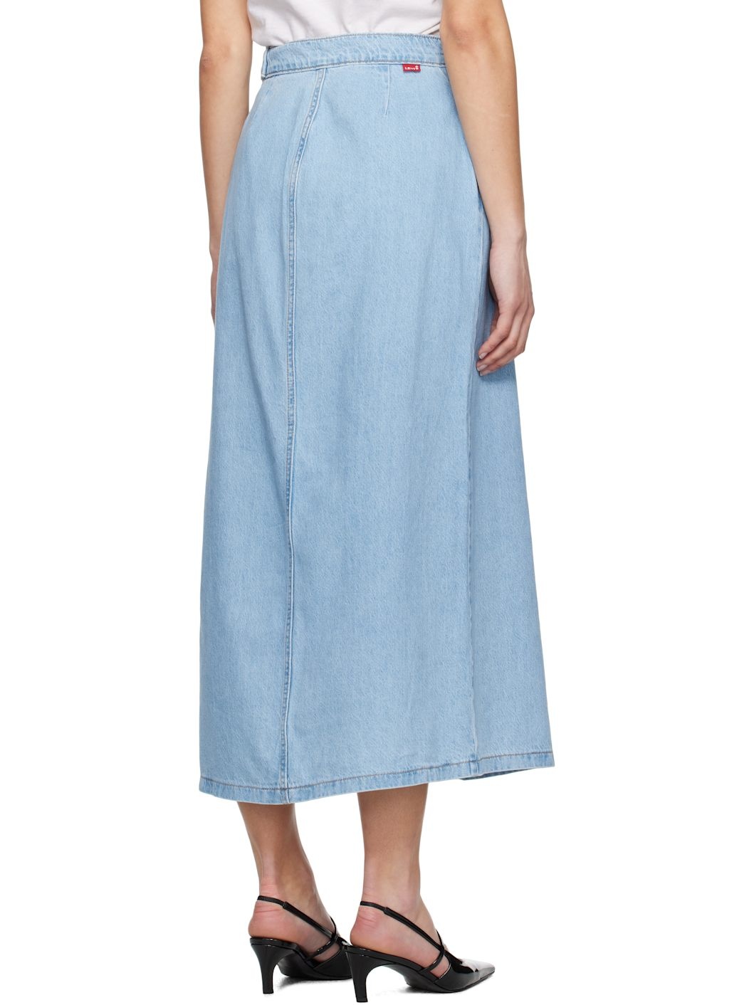 Blue Column Wrap Denim Maxi Skirt - 3