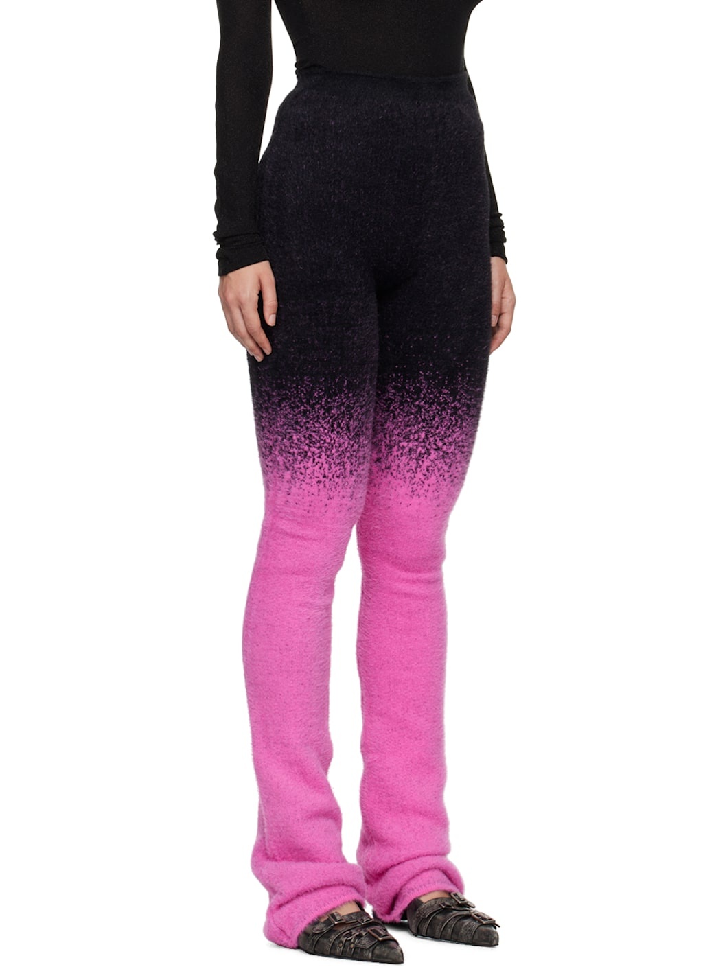 SSENSE Exclusive Black & Pink Knit Exaggerated Lounge Pants - 2