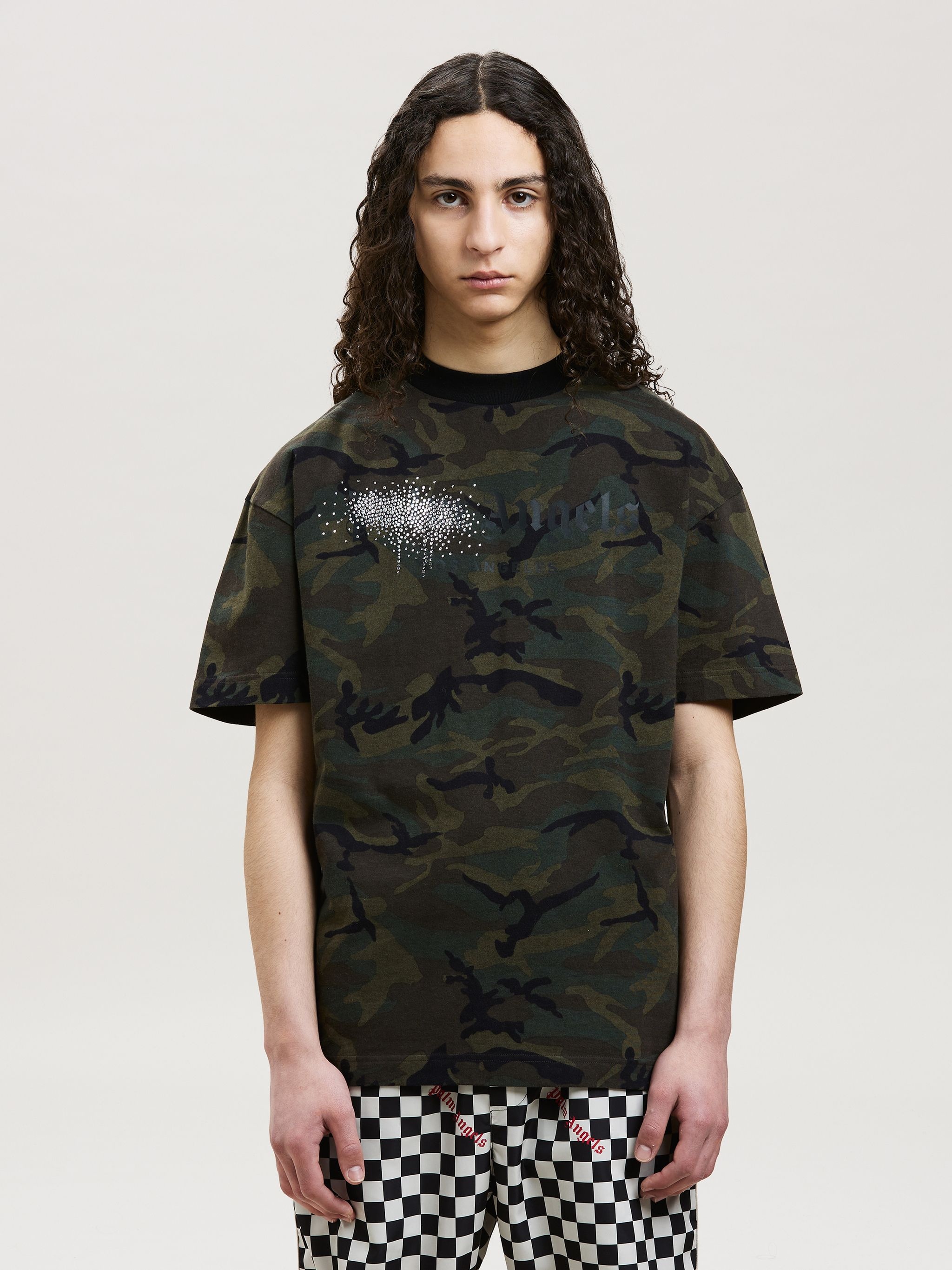 camouflage-print rhinestone logo T-shirt - 3