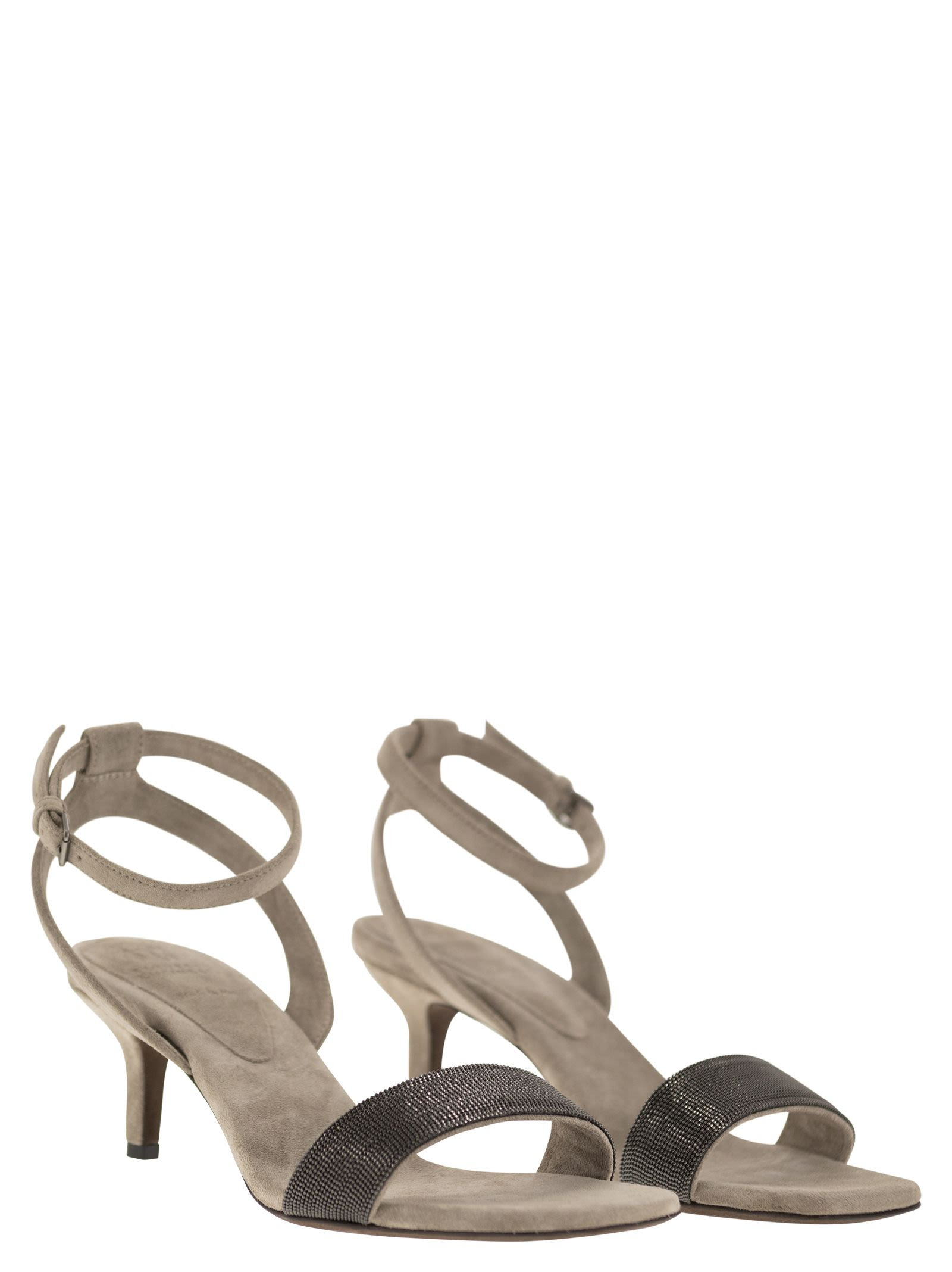 Brunello Cucinelli Women Suede Sandals With Precious Insert - 4