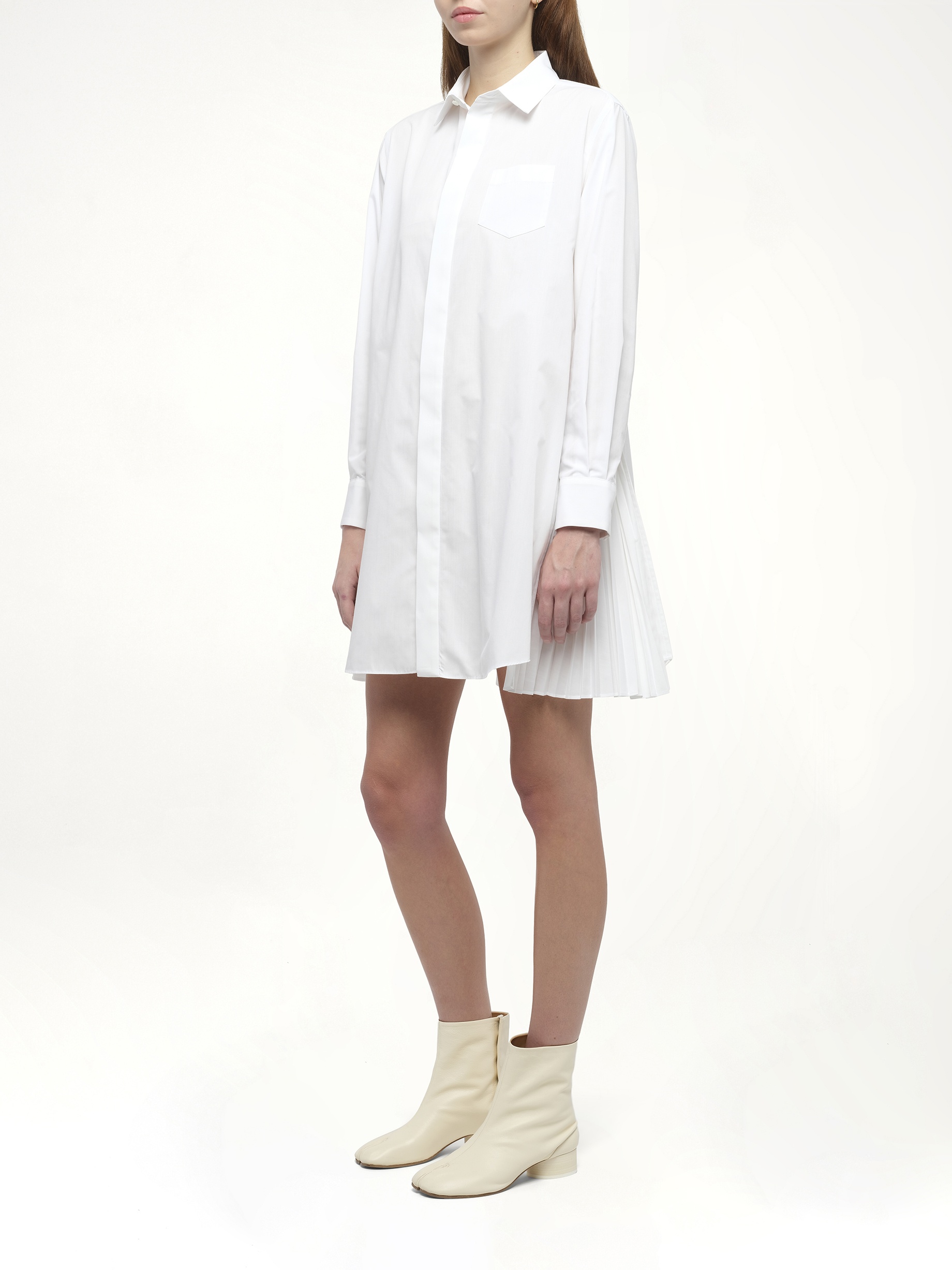 Side Zip Poplin Dress in Off White - 4