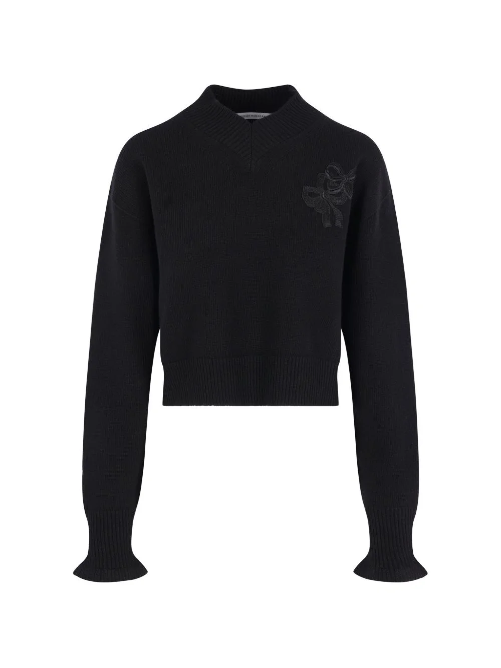 bow-embroidered V-neck sweater - 1