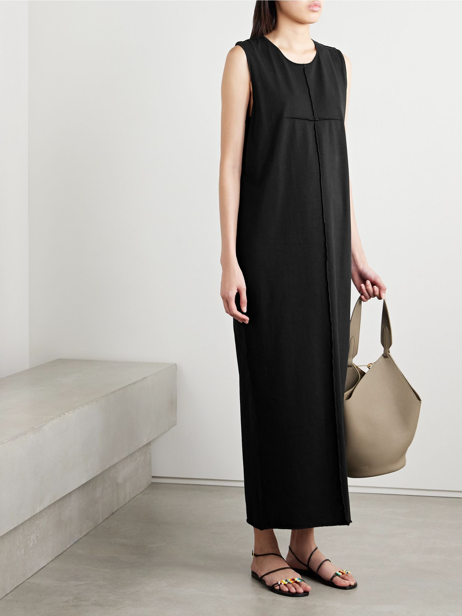 Hal paneled cotton-jersey midi dress Black - 2