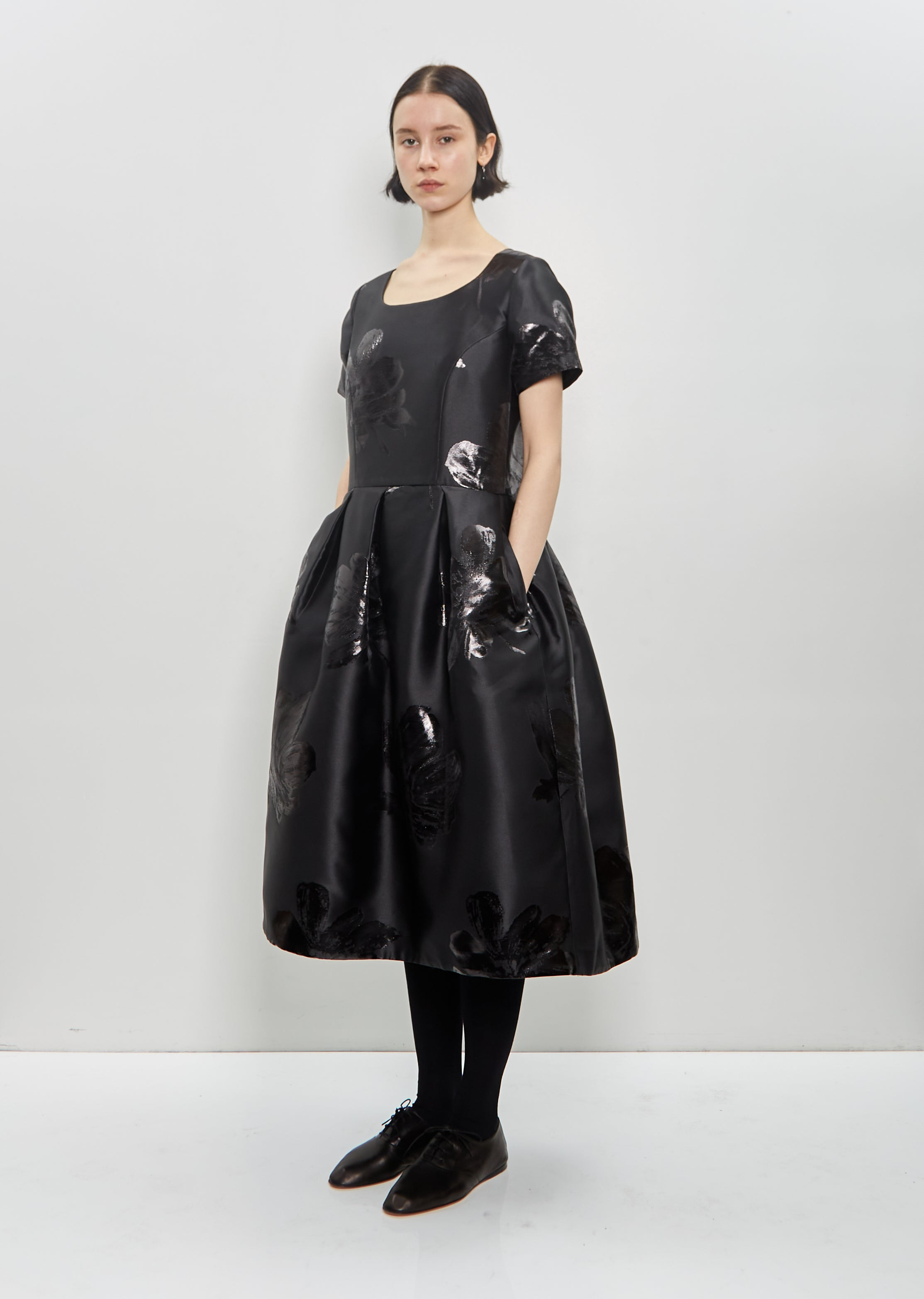 Polyester Jacquard Floral Pattern Dress - 4