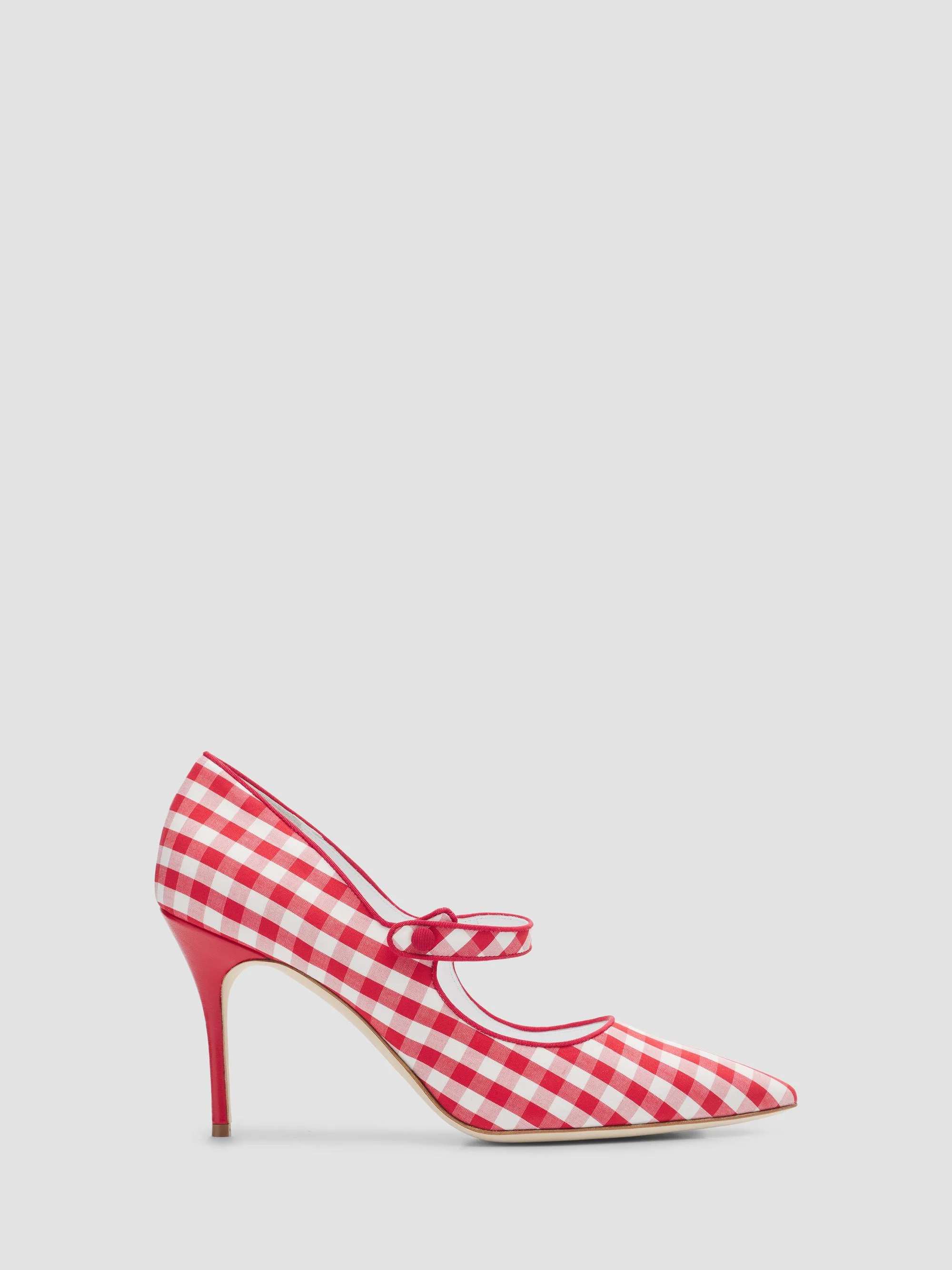 Women's Camparinew 90MM Gingham Mary Jane Pumps - White Red - 1