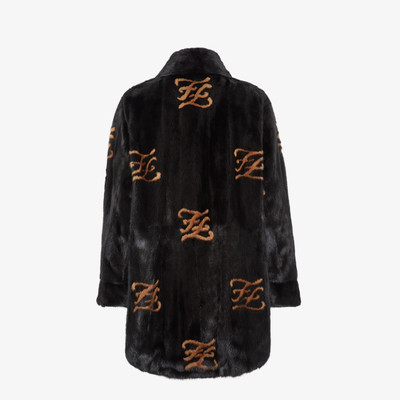 FENDI Coat with shirt collar, side slits and rounded edging. Button fastening. Made of black mink. Inlaid  outlook