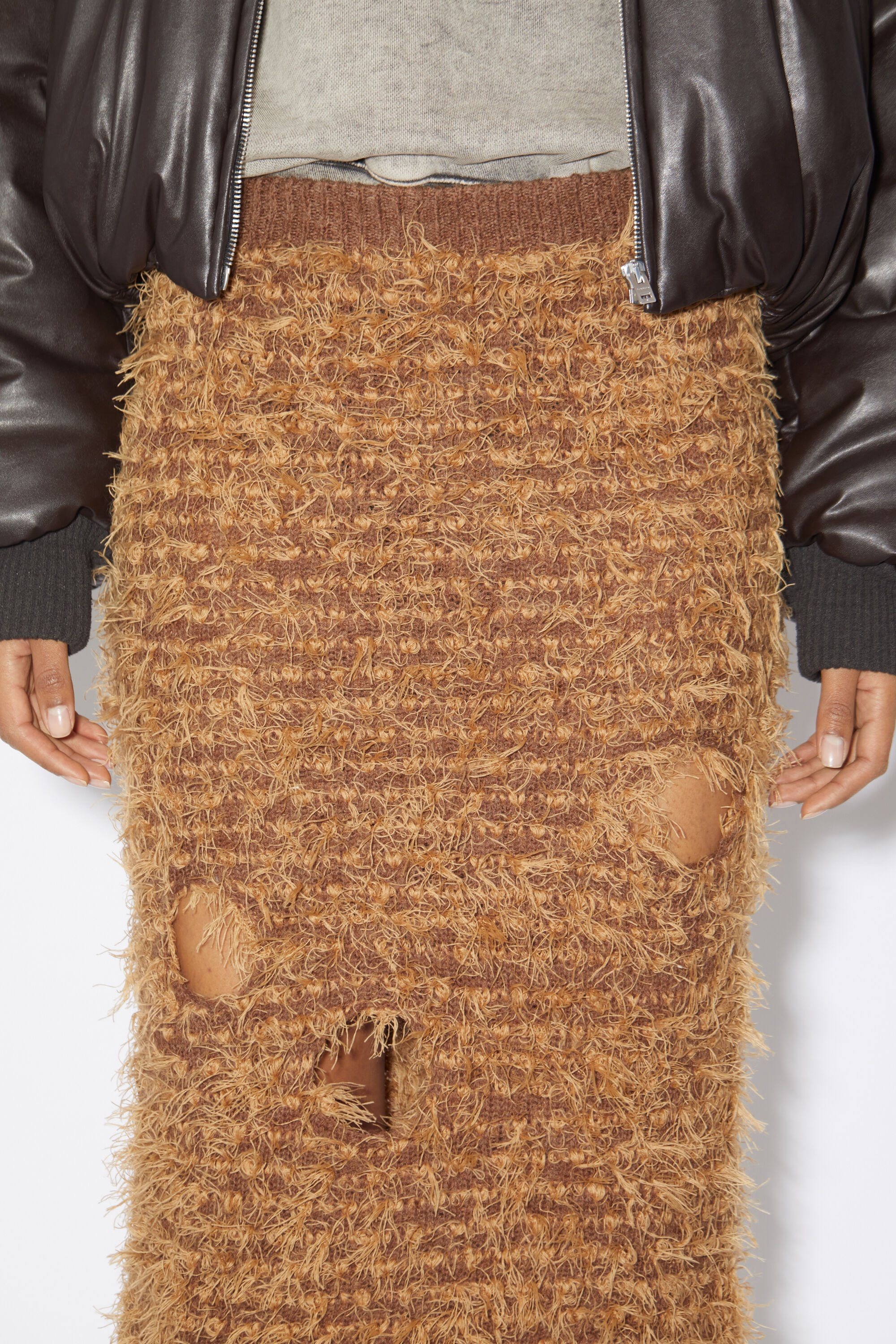Wool blend cut-out skirt - Camel brown - 5