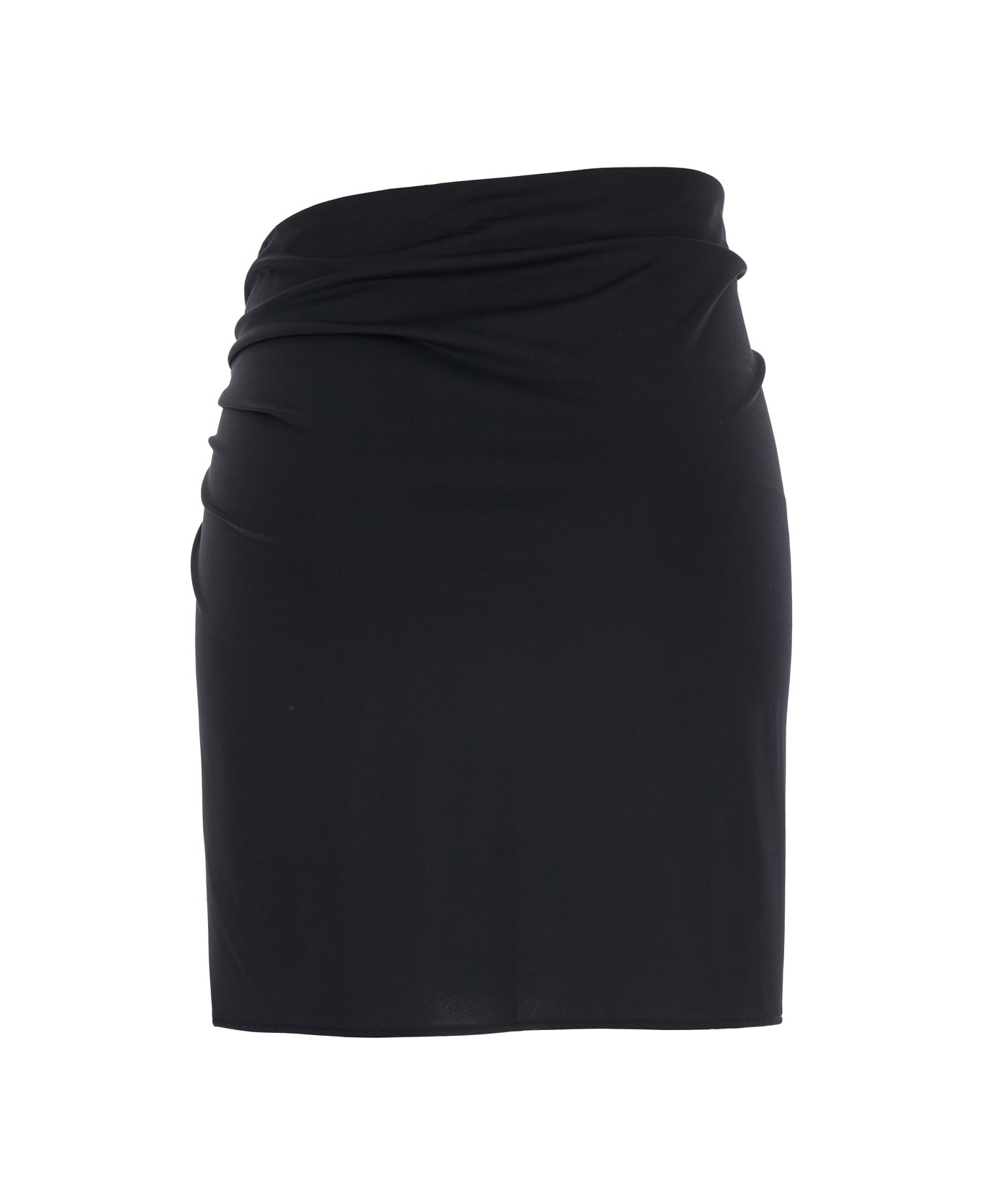Black Skirt With Pin Detail With Logo And Side Slit In Tech Fabric Stretch Woman - 2