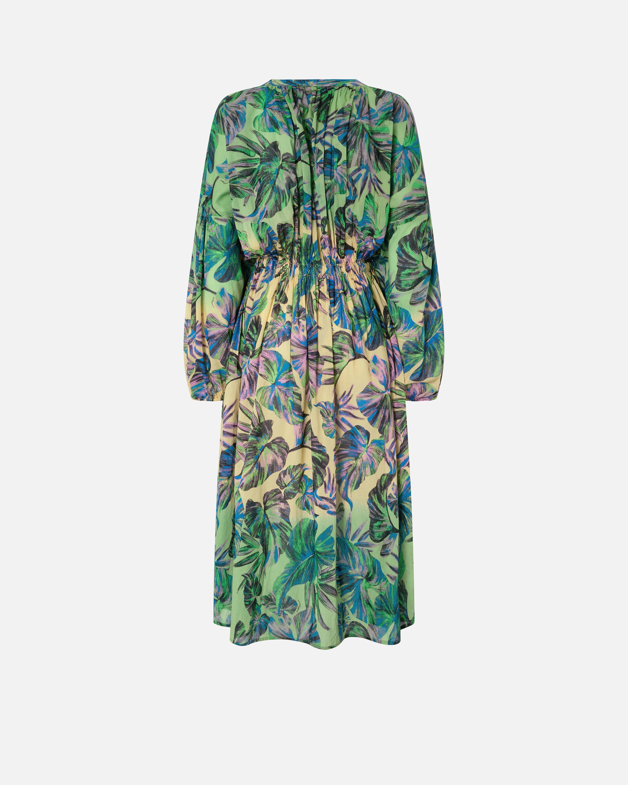 WIDE MIDI DRESS WITH TROPICAL-LEAF MOTIF - 6