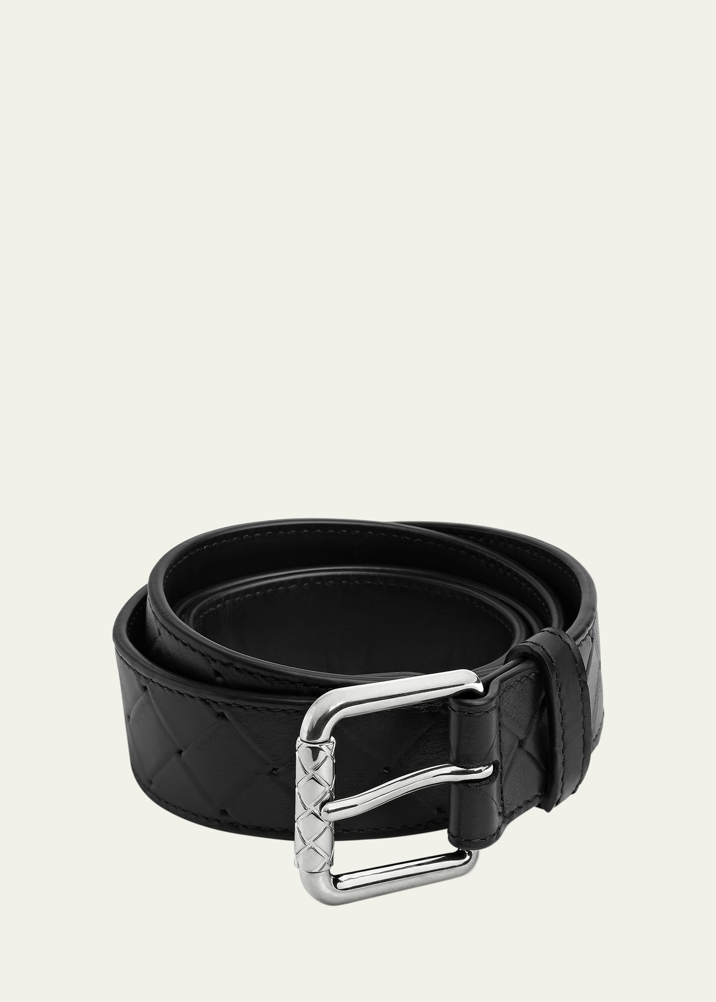 Men's Intrecciato Stamp Leather Belt - 1