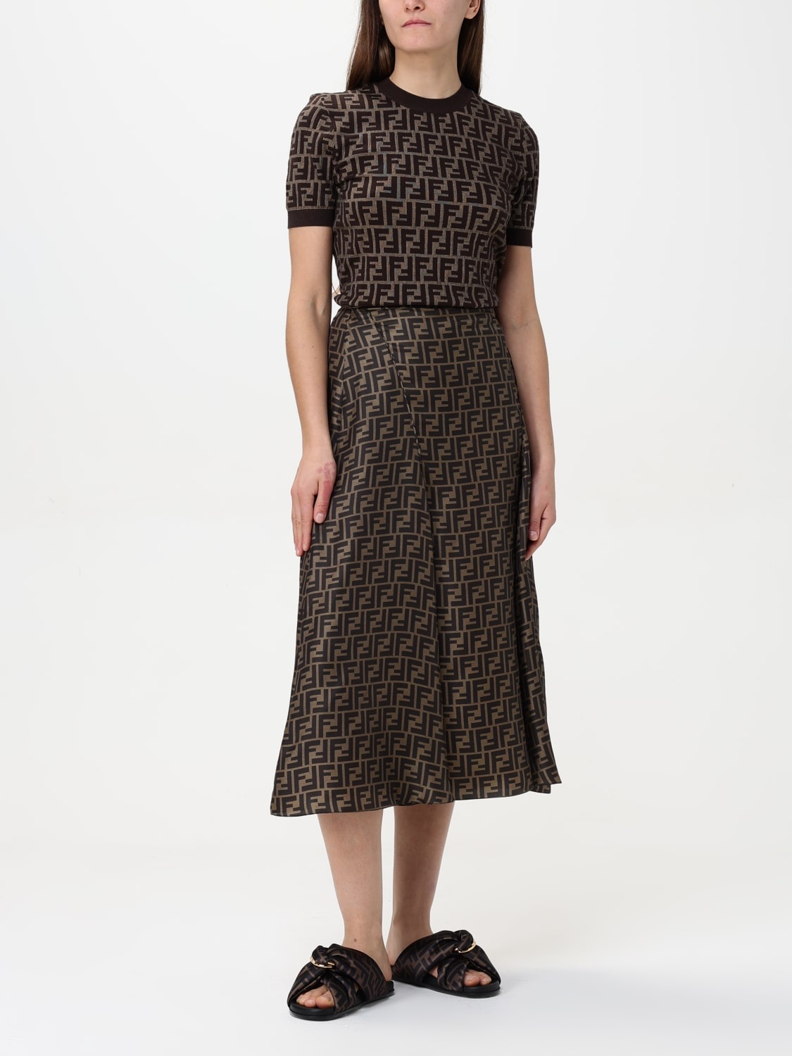 スカート FENDI Woman Skirt Mud FQ7601A8G3 F1440 FENDI Skirt woman Fendi | giglio | REVERSIBLE